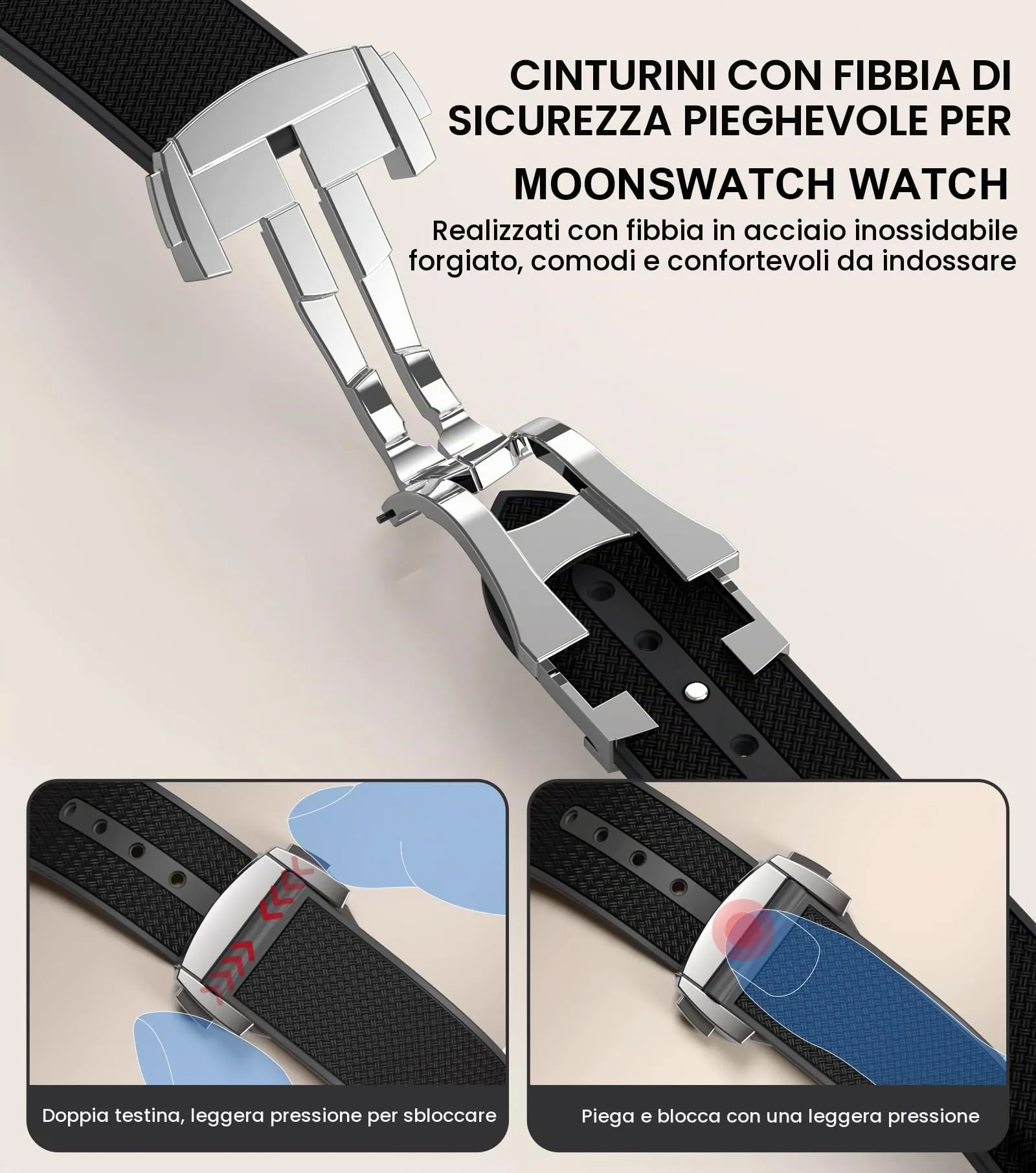Cinturino per orologio Omega x Swatch MoonSwatch da 20 mm, cinturino pieghevole con fibbia compatibile con Omega X, Swatch Moonswatch Speedmaster, curvo senza spazi vuoti, cinturino di (Khaki) - immagine 4