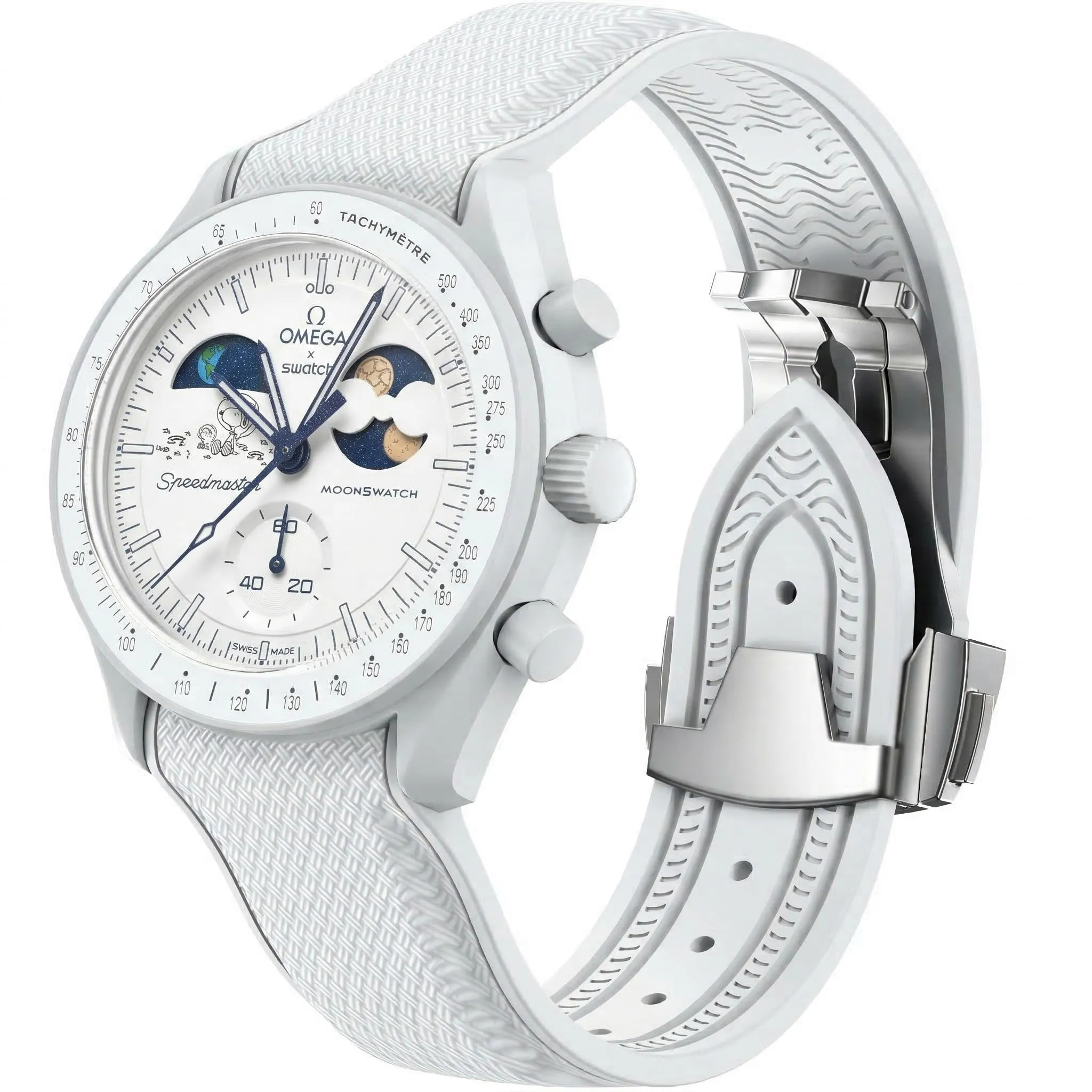 Cinturino per orologio Omega x Swatch MoonSwatch da 20 mm, cinturino pieghevole con fibbia compatibile con Omega X, Swatch Moonswatch Speedmaster, curvo senza spazi vuoti, cinturino di (Bianco) - immagine 1