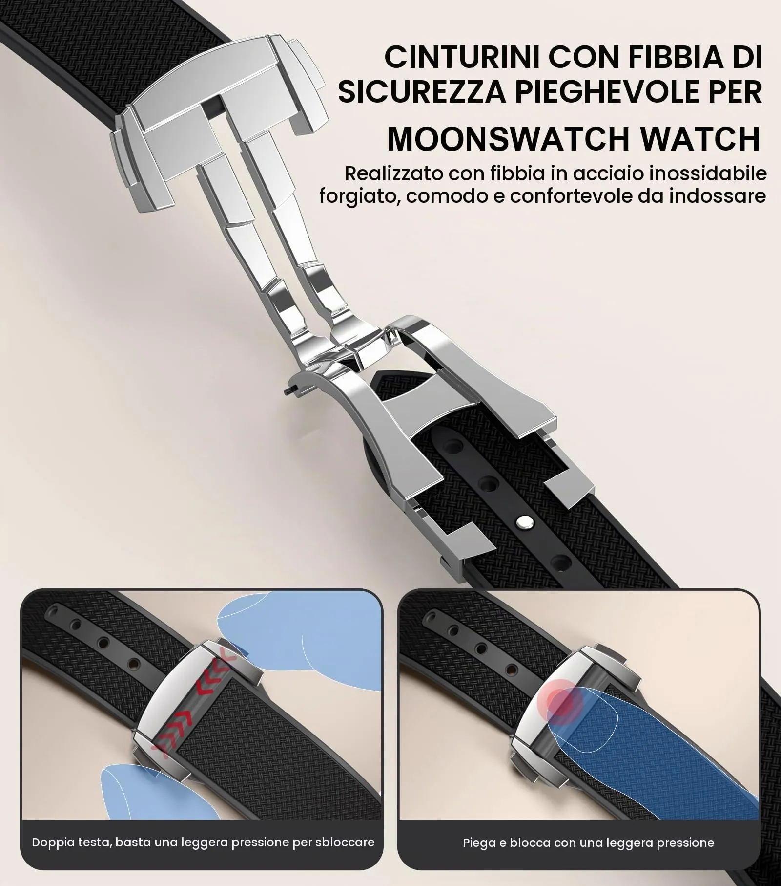Cinturino per orologio Omega x Swatch MoonSwatch da 20 mm, cinturino pieghevole con fibbia compatibile con Omega X, Swatch Moonswatch Speedmaster, curvo senza spazi vuoti, cinturino di (Bianco) - immagine 3