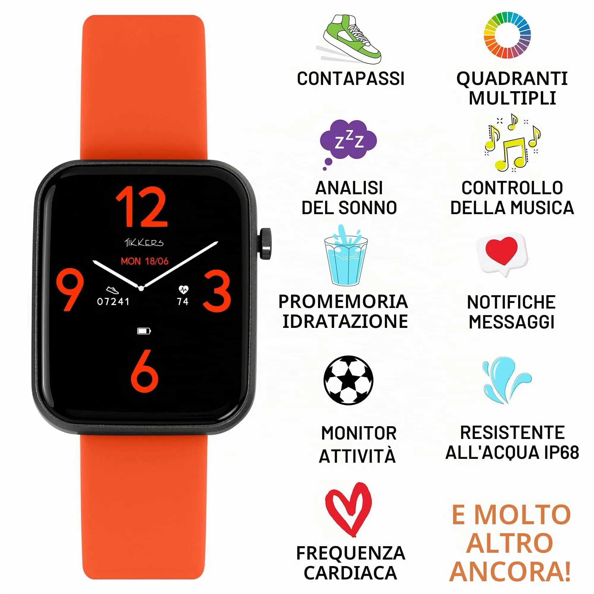 Tikkers Kids Series 13 Smart Watch con Fitness Tracker, sveglia, fotocamera, connessione GPS, cardiofrequenzimetro, contapassi, touch screen, cinturino in silicone arancione, Arancione, misura unica - immagine 3