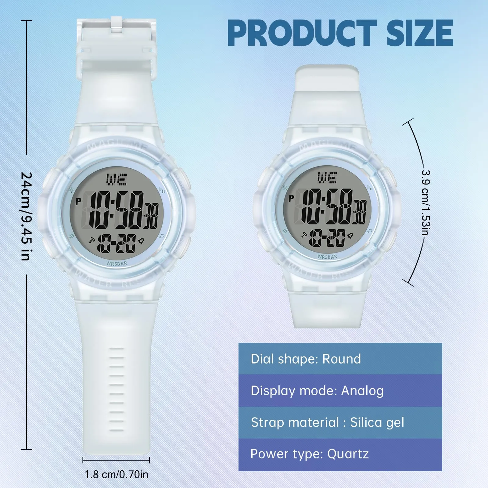Bigmeda Orologio Bambini Digitale Impermeabile 50 M, da Polso per Ragazzi con Luce LED, Insegnamento con Cinturino in Silicone (Trasparente Blu) - immagine 6