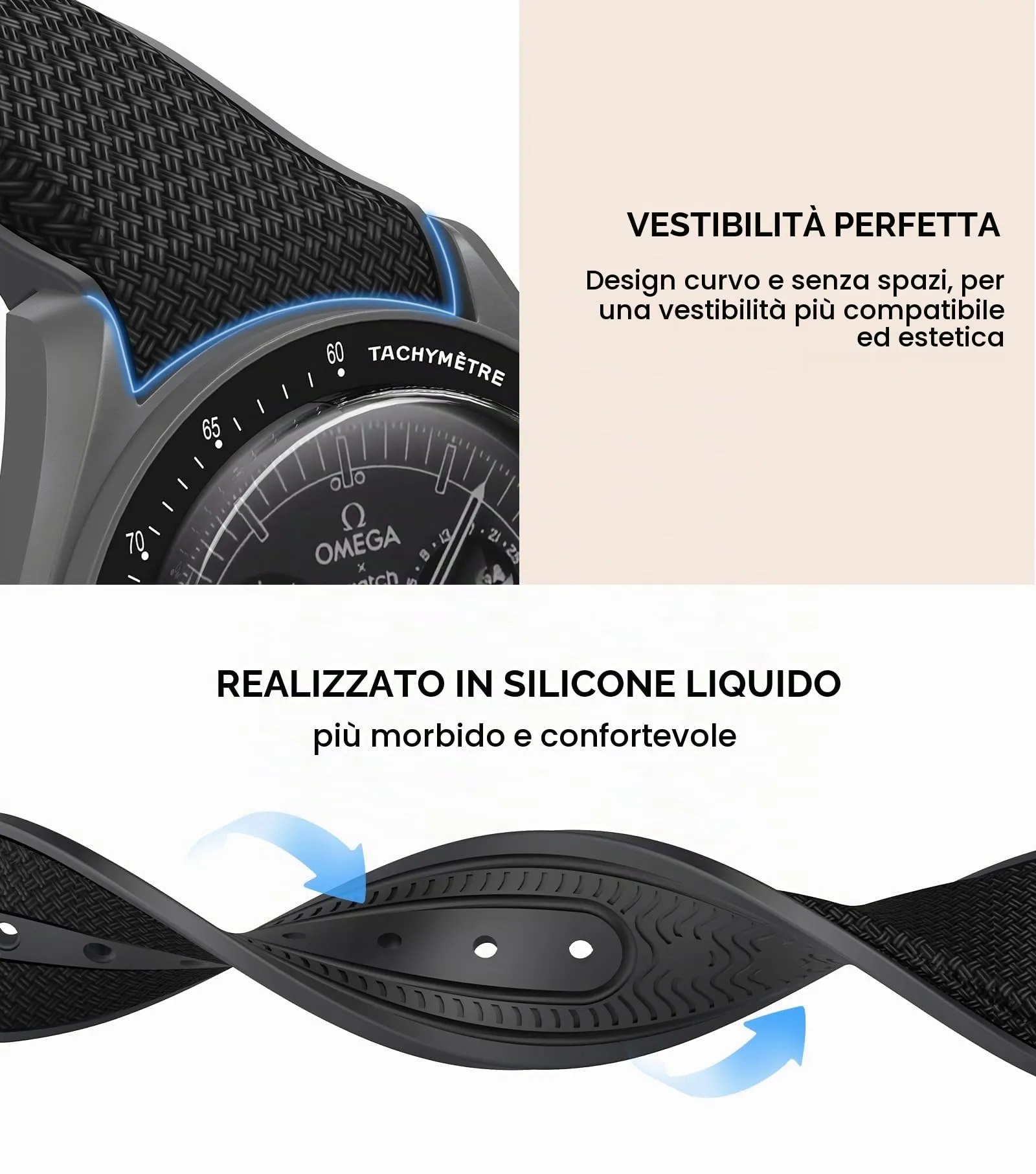 Cinturino per orologio Omega x Swatch MoonSwatch da 20 mm, cinturino pieghevole con fibbia compatibile con Omega X, Swatch Moonswatch Speedmaster, curvo senza spazi vuoti, cinturino di (Arancio nero) - immagine 6