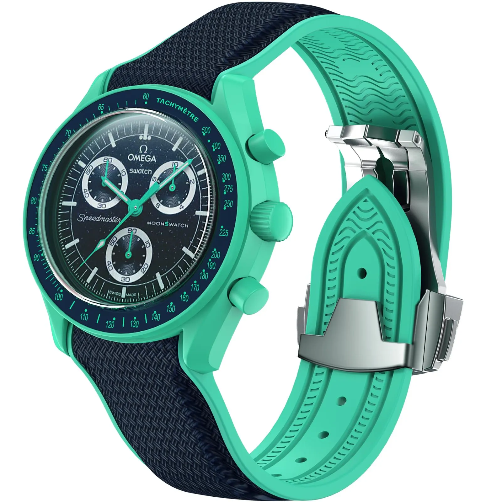 REBANDACE Cinturino per orologio Omega x Swatch MoonSwatch 20 mm, fibbia pieghevole Omega X Swatch Moonswatch Speedmaster, cinturino di ricambio curvo senza gap - immagine 1