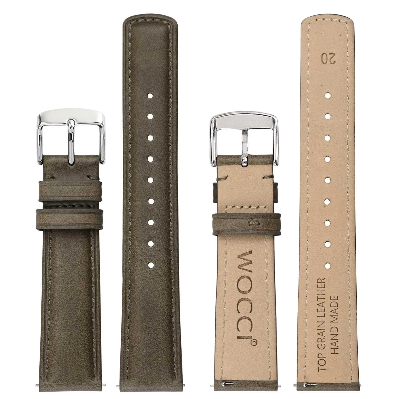WOCCI 22mm Cinturino Orologio per Uomo e Donna, Vera Pelle - Pelle Grana Superiore, Sgancio Rapido, Fibbia Argento (Grigio Fumo) - immagine 3