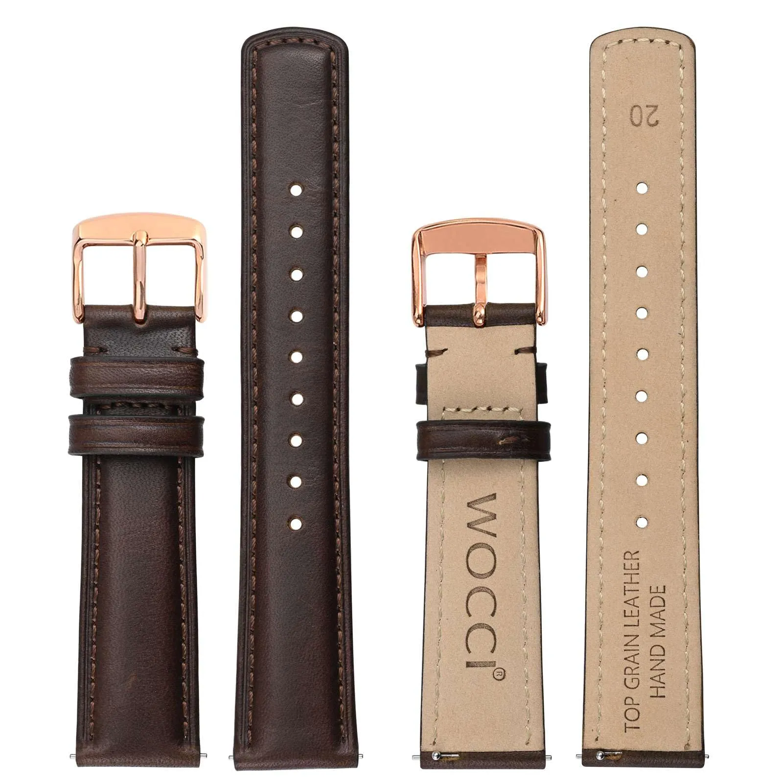 WOCCI 20mm Cinturino Orologio per Uomo e Donna, Vera Pelle - Pelle Grana Superiore, Sgancio Rapido, Fibbia Oro Rosa (Marrone Scuro) - immagine 3