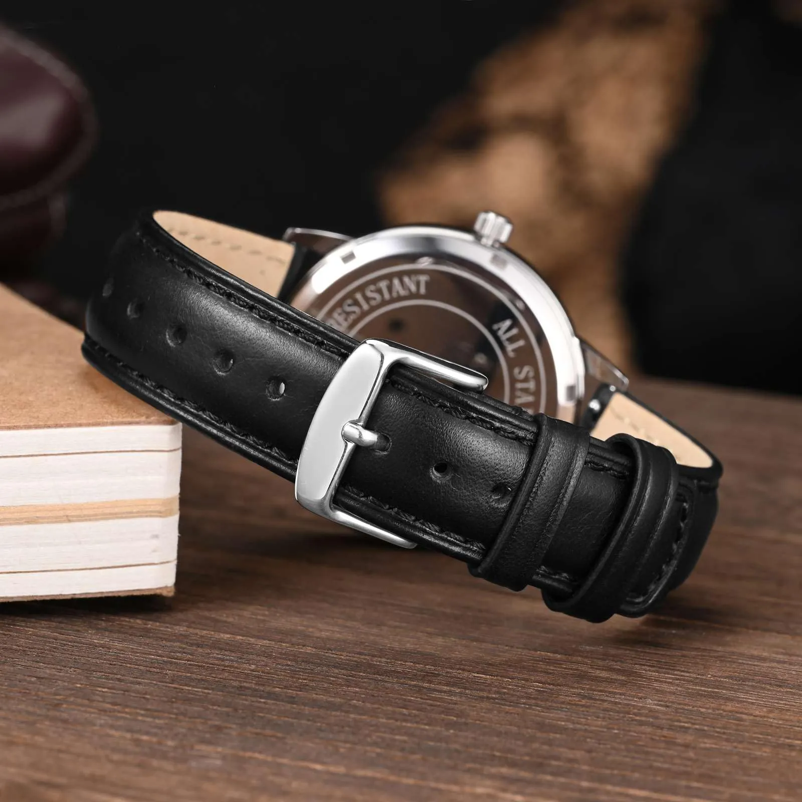 WOCCI 18mm Cinturino Orologio per Uomo e Donna, Vera Pelle - Pelle Grana Superiore, Sgancio Rapido, Fibbia Argento (Nero) - immagine 2