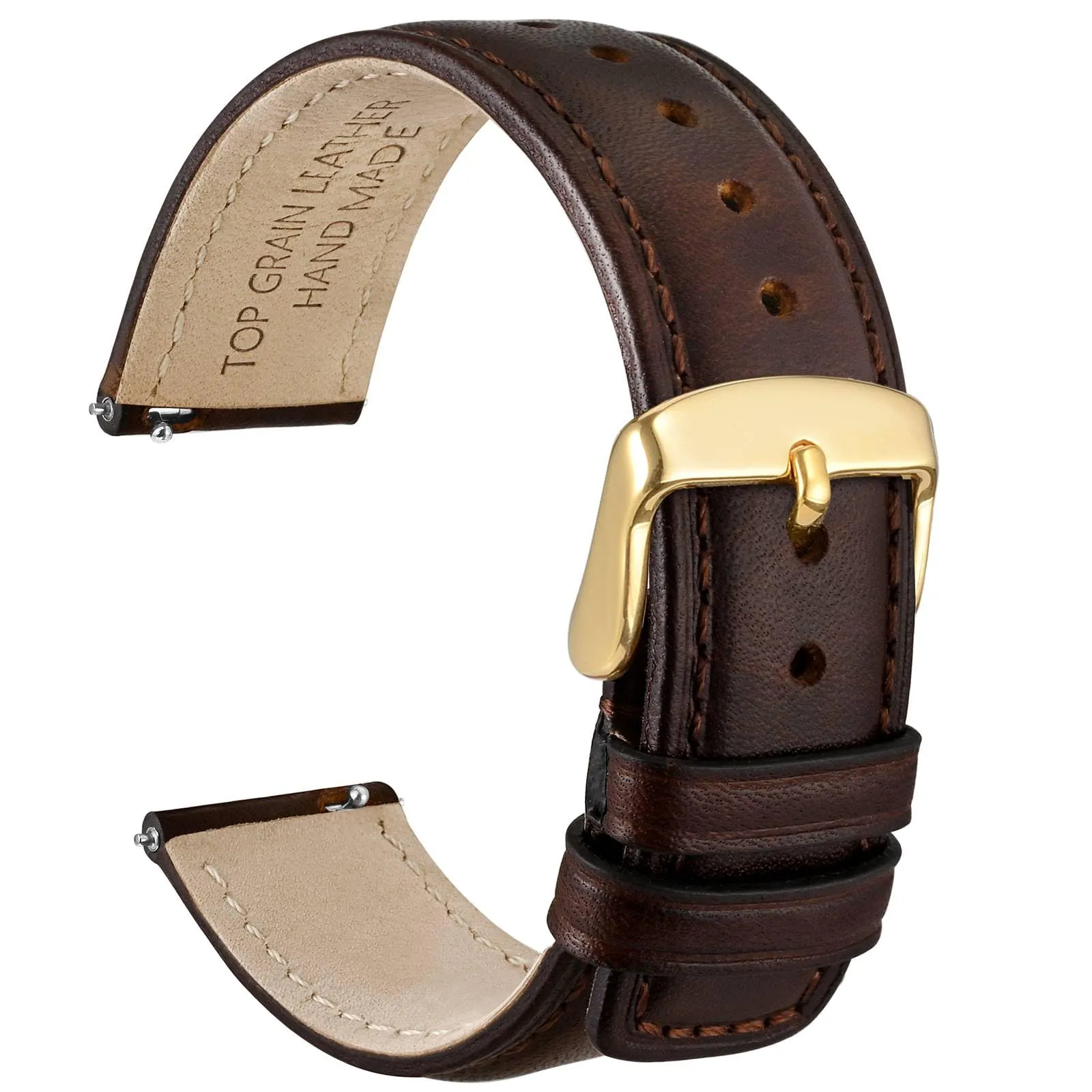 WOCCI 20mm Cinturino Orologio per Uomo e Donna, Vera Pelle - Pelle Grana Superiore, Sgancio Rapido, Fibbia Oro (Marrone Scuro) - immagine 1