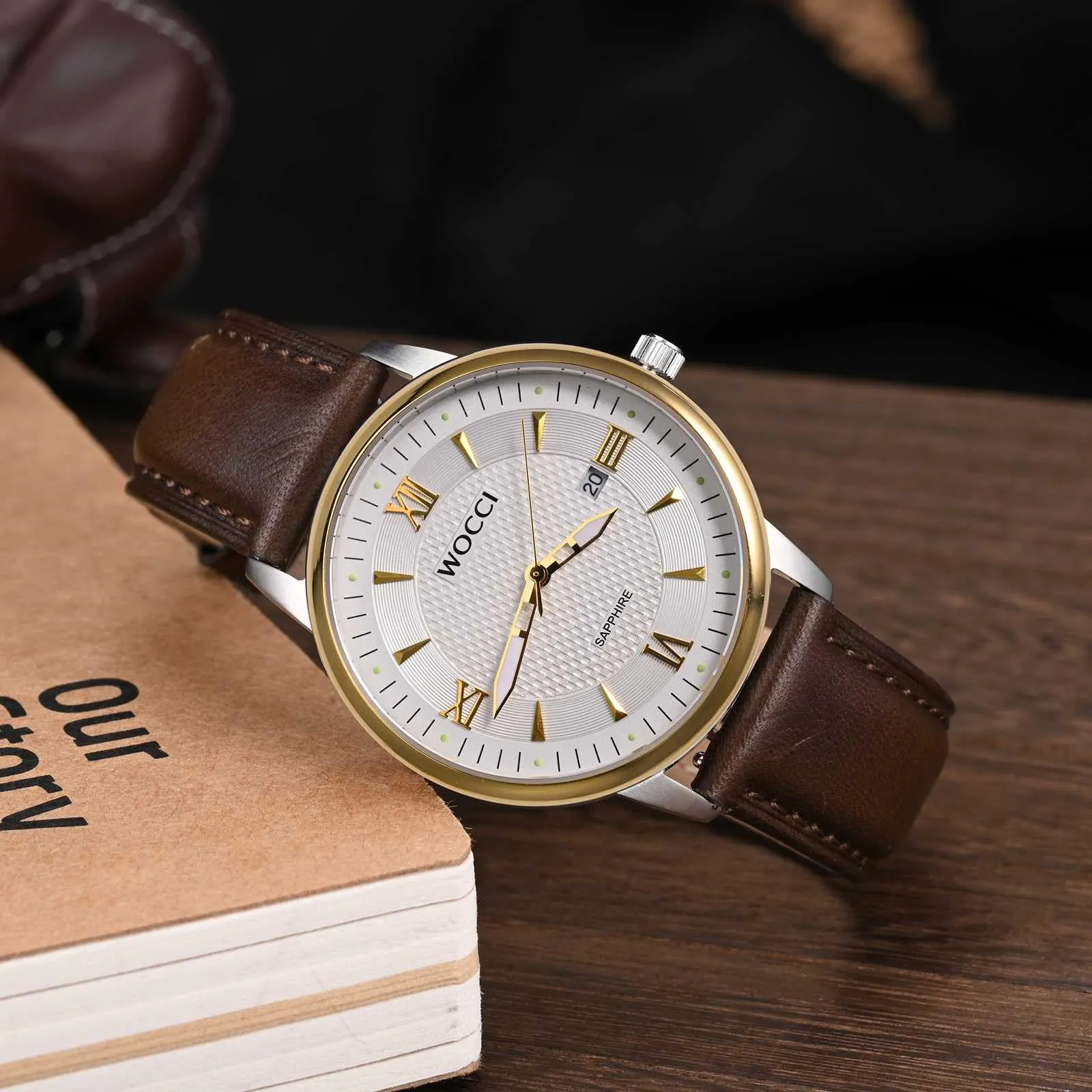 WOCCI 20mm Cinturino Orologio per Uomo e Donna, Vera Pelle - Pelle Grana Superiore, Sgancio Rapido, Fibbia Oro (Marrone Scuro) - immagine 2