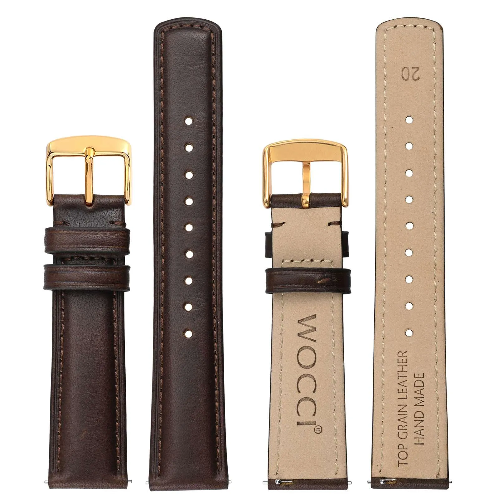 WOCCI 20mm Cinturino Orologio per Uomo e Donna, Vera Pelle - Pelle Grana Superiore, Sgancio Rapido, Fibbia Oro (Marrone Scuro) - immagine 3
