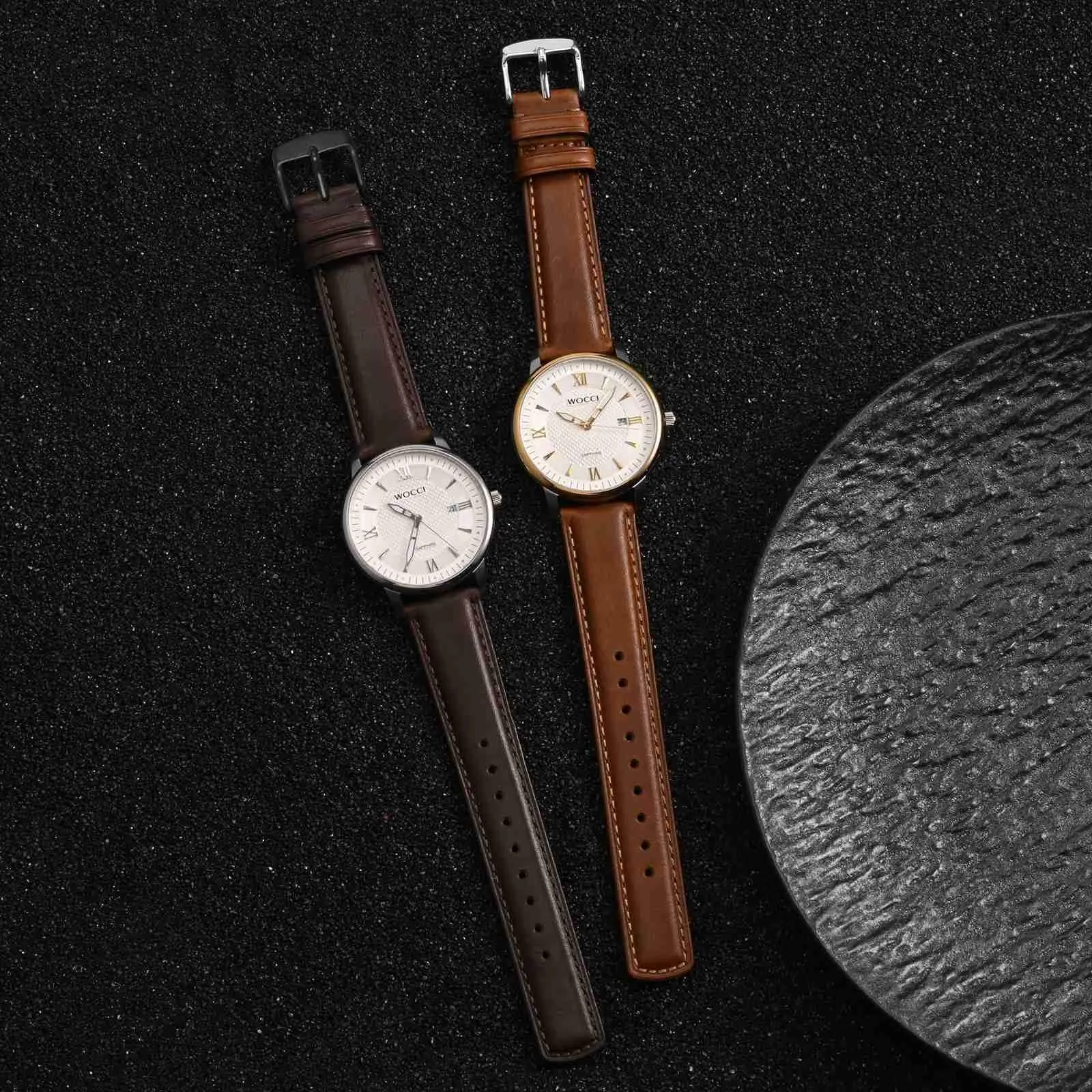 WOCCI 20mm Cinturino Orologio per Uomo e Donna, Vera Pelle - Pelle Grana Superiore, Sgancio Rapido, Fibbia Nera (Marrone Scuro) - immagine 2