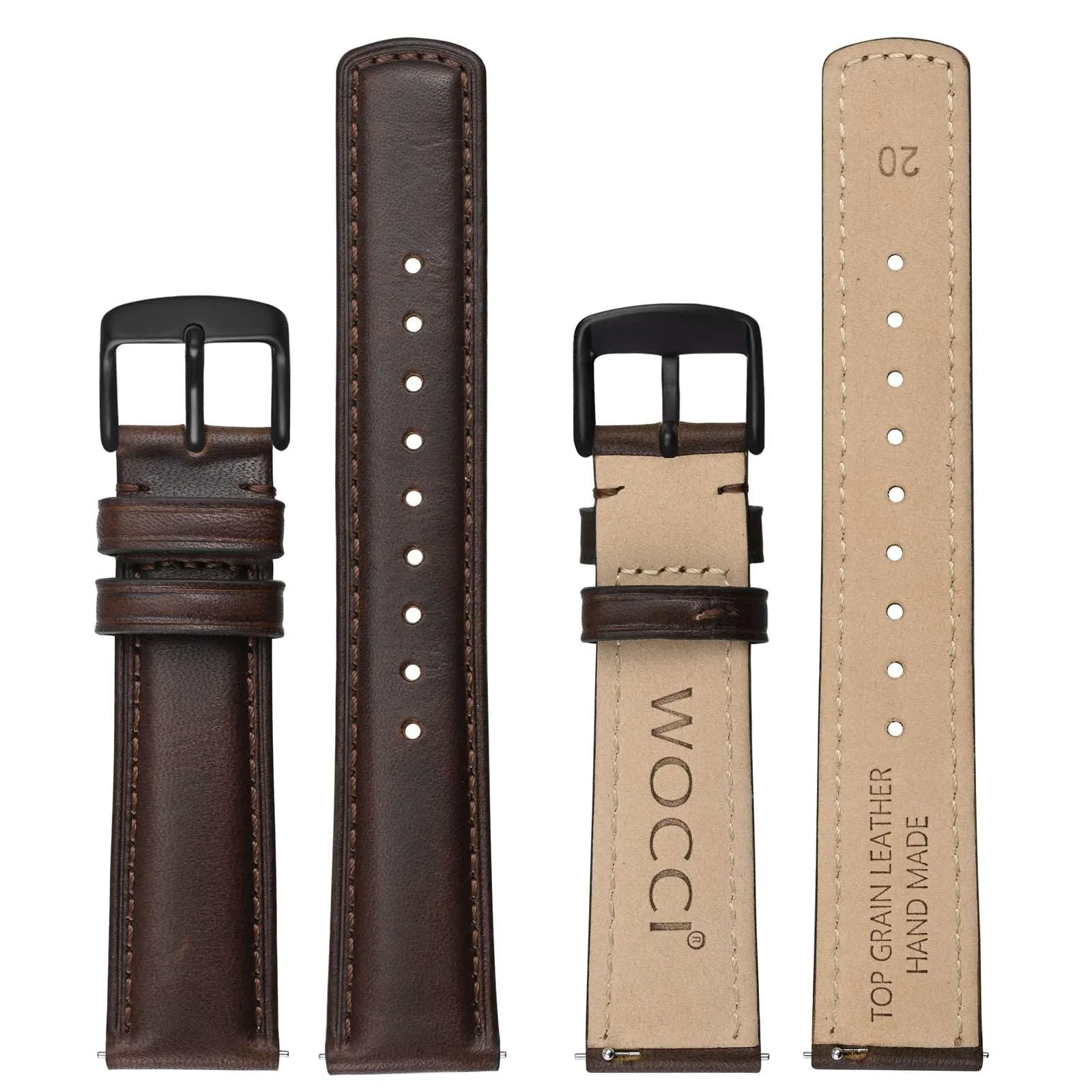 WOCCI 18mm Cinturino Orologio per Uomo e Donna, Vera Pelle - Pelle Grana Superiore, Sgancio Rapido, Fibbia Nera (Marrone Scuro) - immagine 3