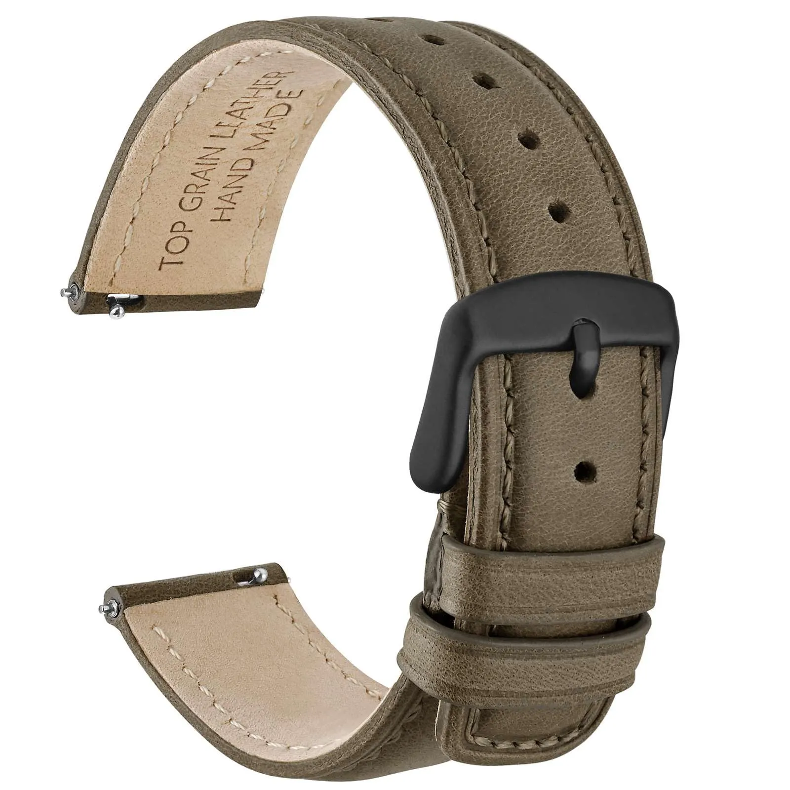 WOCCI 22mm Cinturino Orologio per Uomo e Donna, Vera Pelle - Pelle Grana Superiore, Sgancio Rapido, Fibbia Nera (Grigio Fumo) - immagine 1