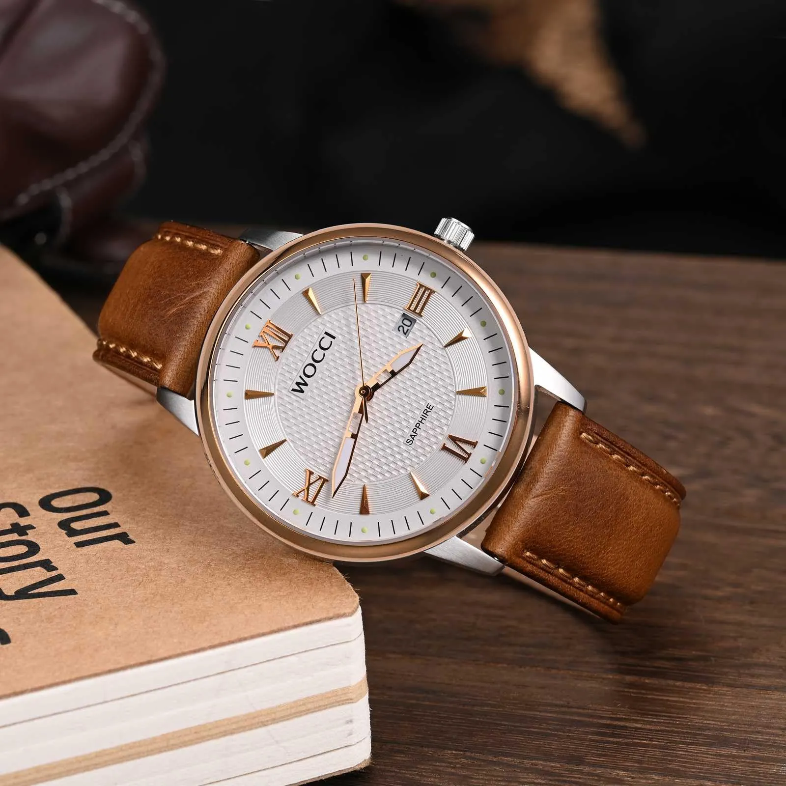 WOCCI 18mm Cinturino Orologio per Uomo e Donna, Vera Pelle - Pelle Grana Superiore, Sgancio Rapido, Fibbia Oro Rosa (Marrone Dorato) - immagine 2
