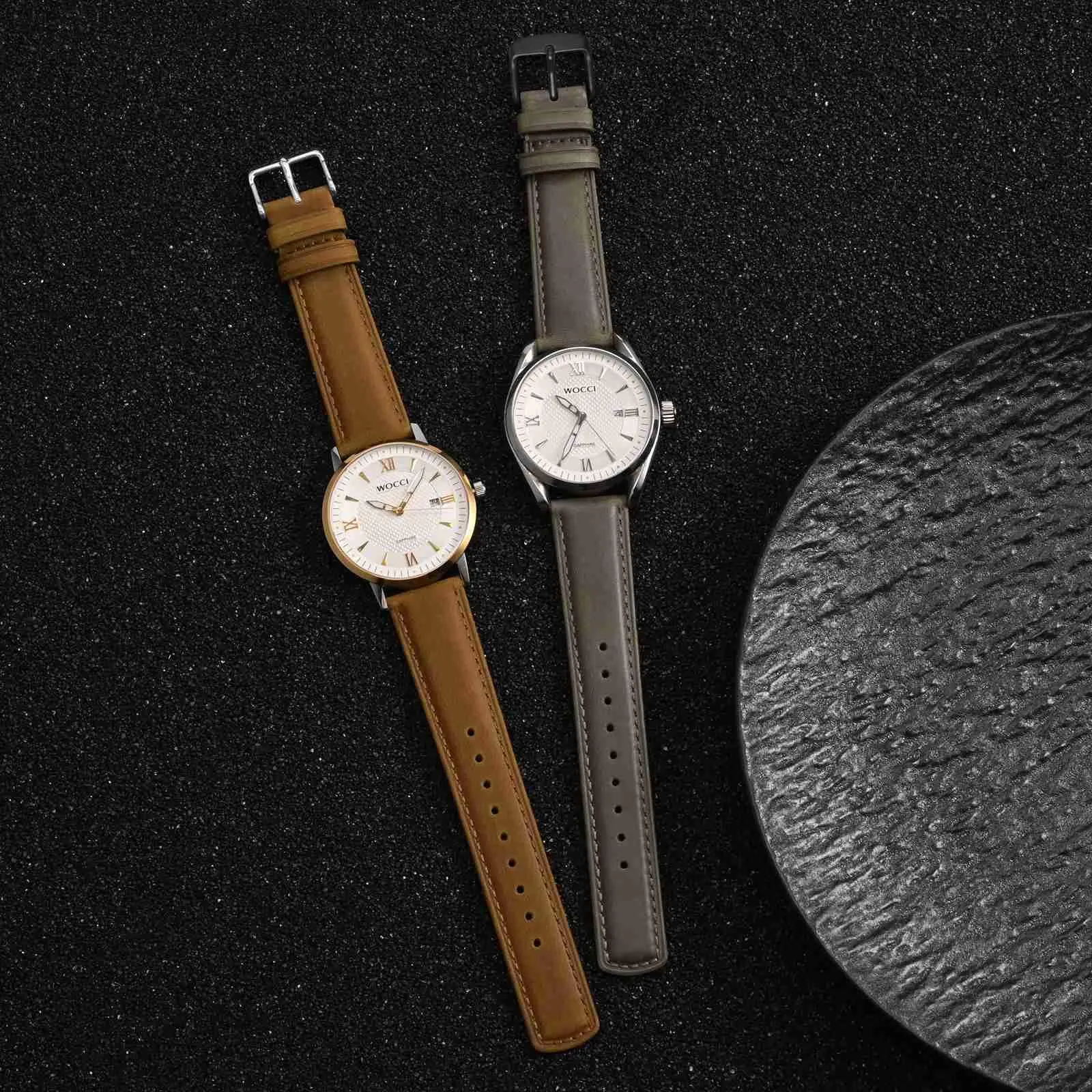 WOCCI 20mm Cinturino Orologio per Uomo e Donna, Vera Pelle - Pelle Grana Superiore, Sgancio Rapido, Fibbia Nera (Grigio Fumo) - immagine 2