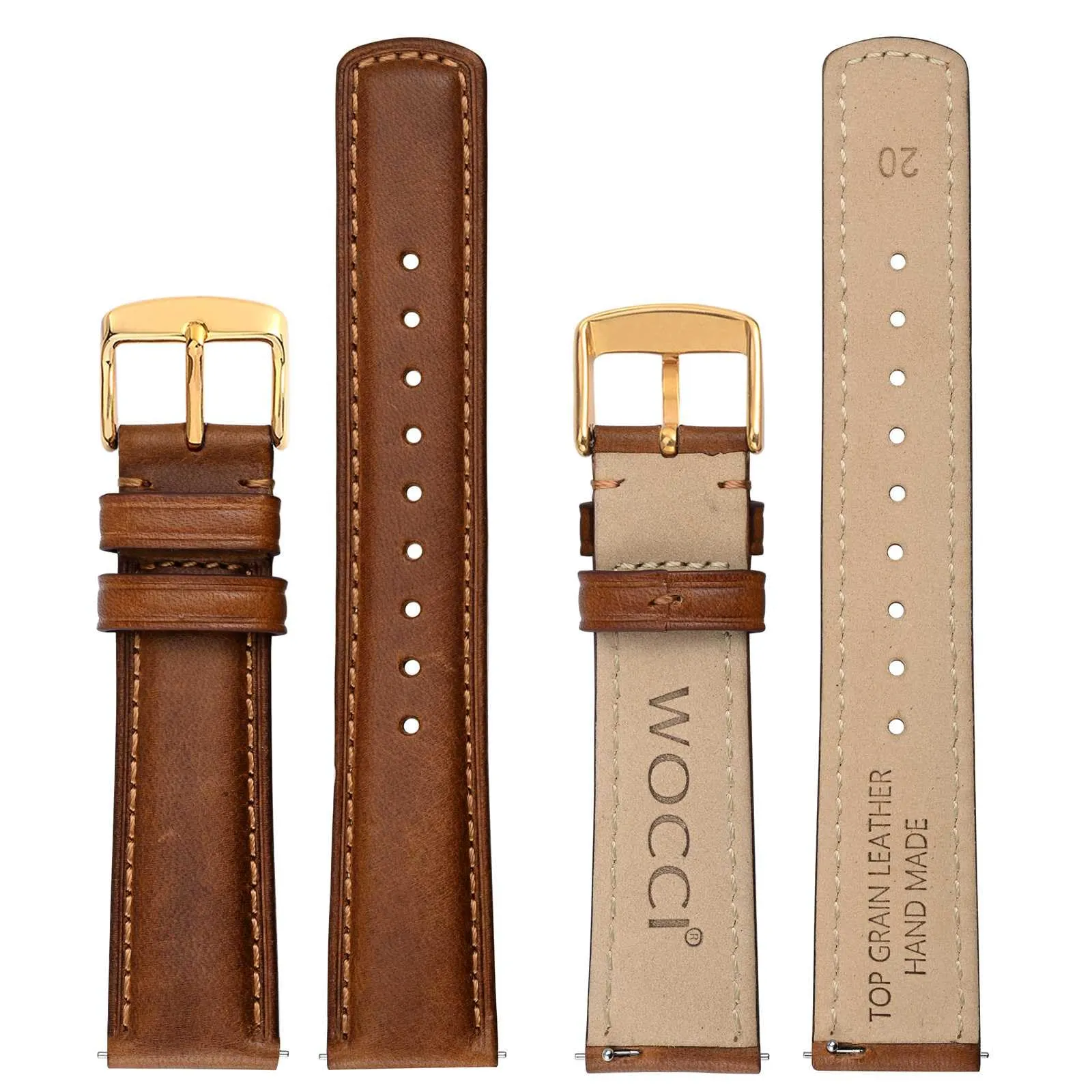 WOCCI 22mm Cinturino Orologio per Uomo e Donna, Vera Pelle - Pelle Grana Superiore, Sgancio Rapido, Fibbia Oro (Marrone Dorato) - immagine 3