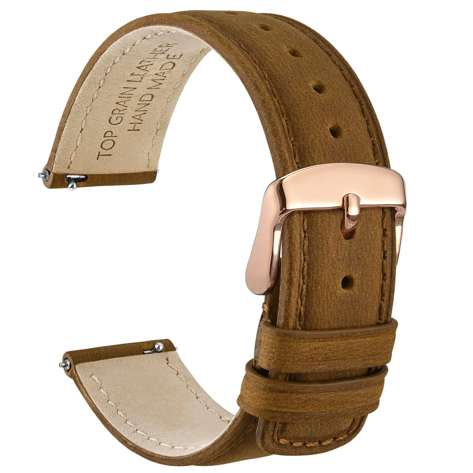 WOCCI 20mm Cinturino Orologio per Uomo e Donna, Vera Pelle - Pelle Grana Superiore, Sgancio Rapido, Fibbia Oro Rosa (Cammello) - immagine 1