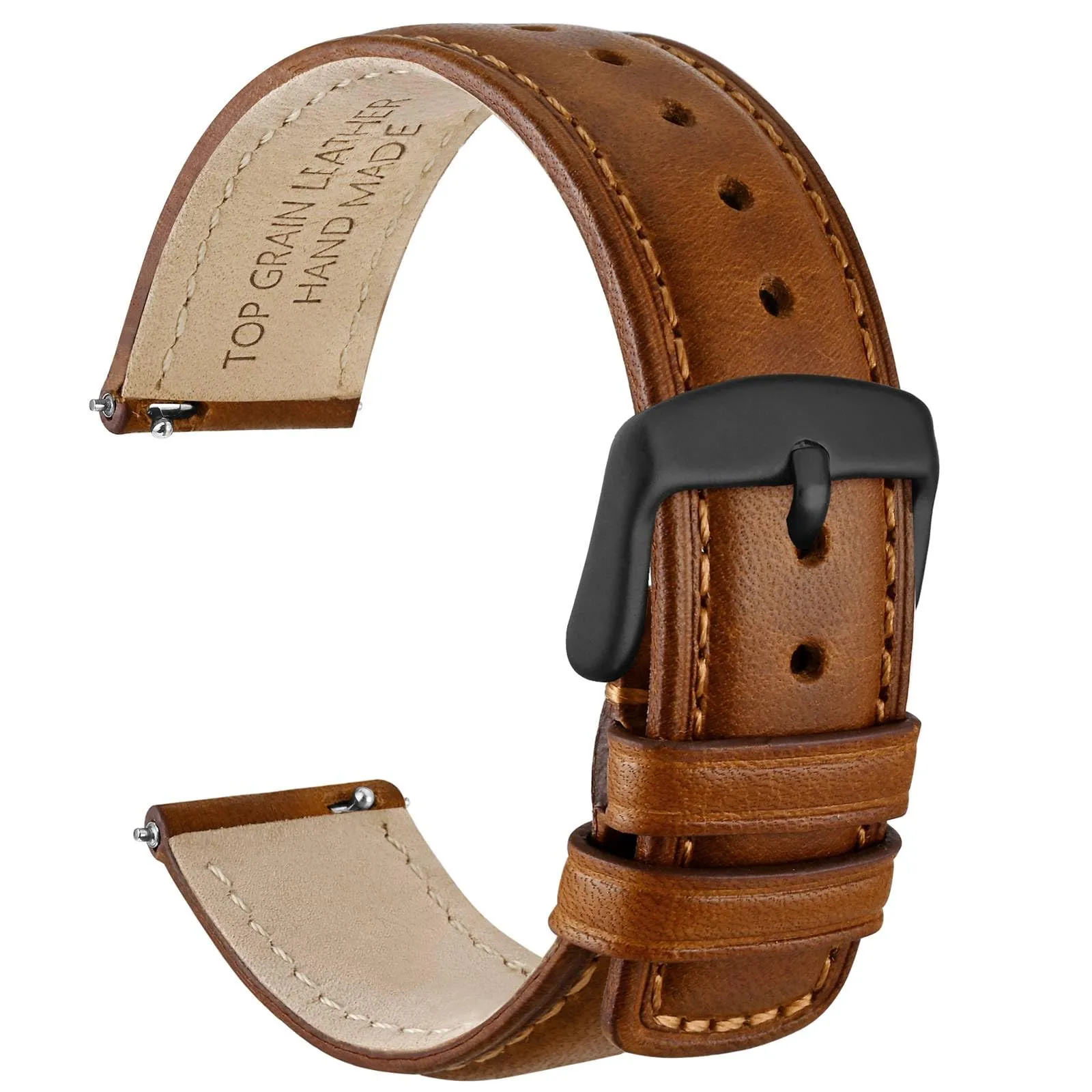 WOCCI 20mm Cinturino Orologio per Uomo e Donna, Vera Pelle - Pelle Grana Superiore, Sgancio Rapido, Fibbia Nera (Marrone Dorato) - immagine 1