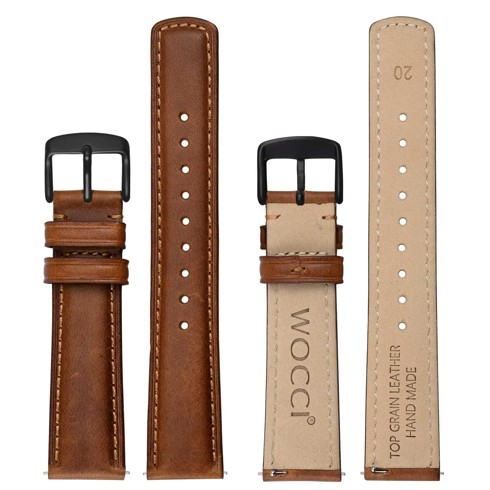 WOCCI 20mm Cinturino Orologio per Uomo e Donna, Vera Pelle - Pelle Grana Superiore, Sgancio Rapido, Fibbia Nera (Marrone Dorato) - immagine 3