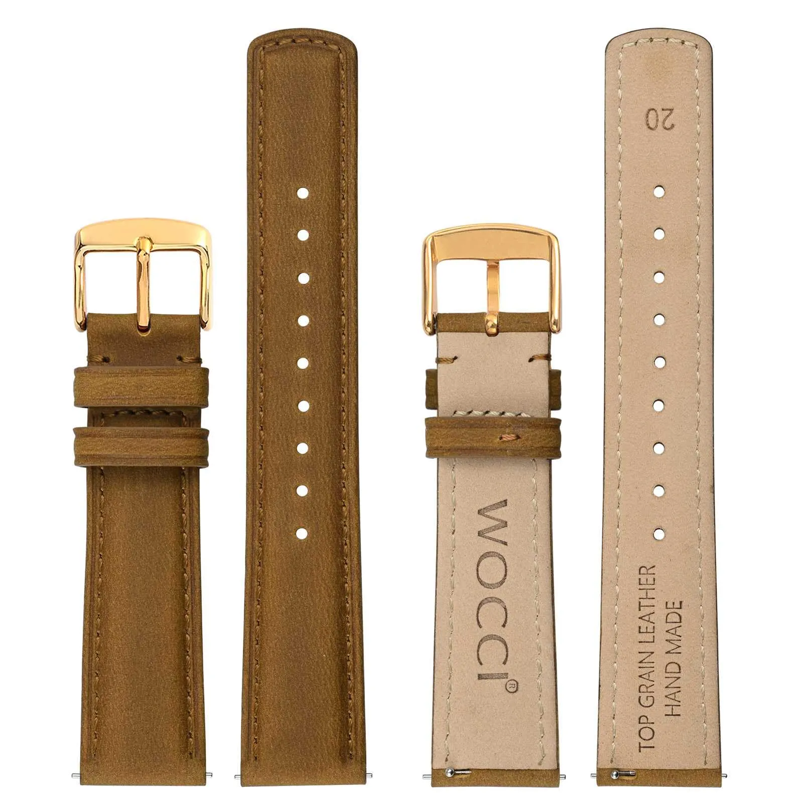 WOCCI 22mm Cinturino Orologio per Uomo e Donna, Vera Pelle - Pelle Grana Superiore, Sgancio Rapido, Fibbia Oro (Cammello) - immagine 3
