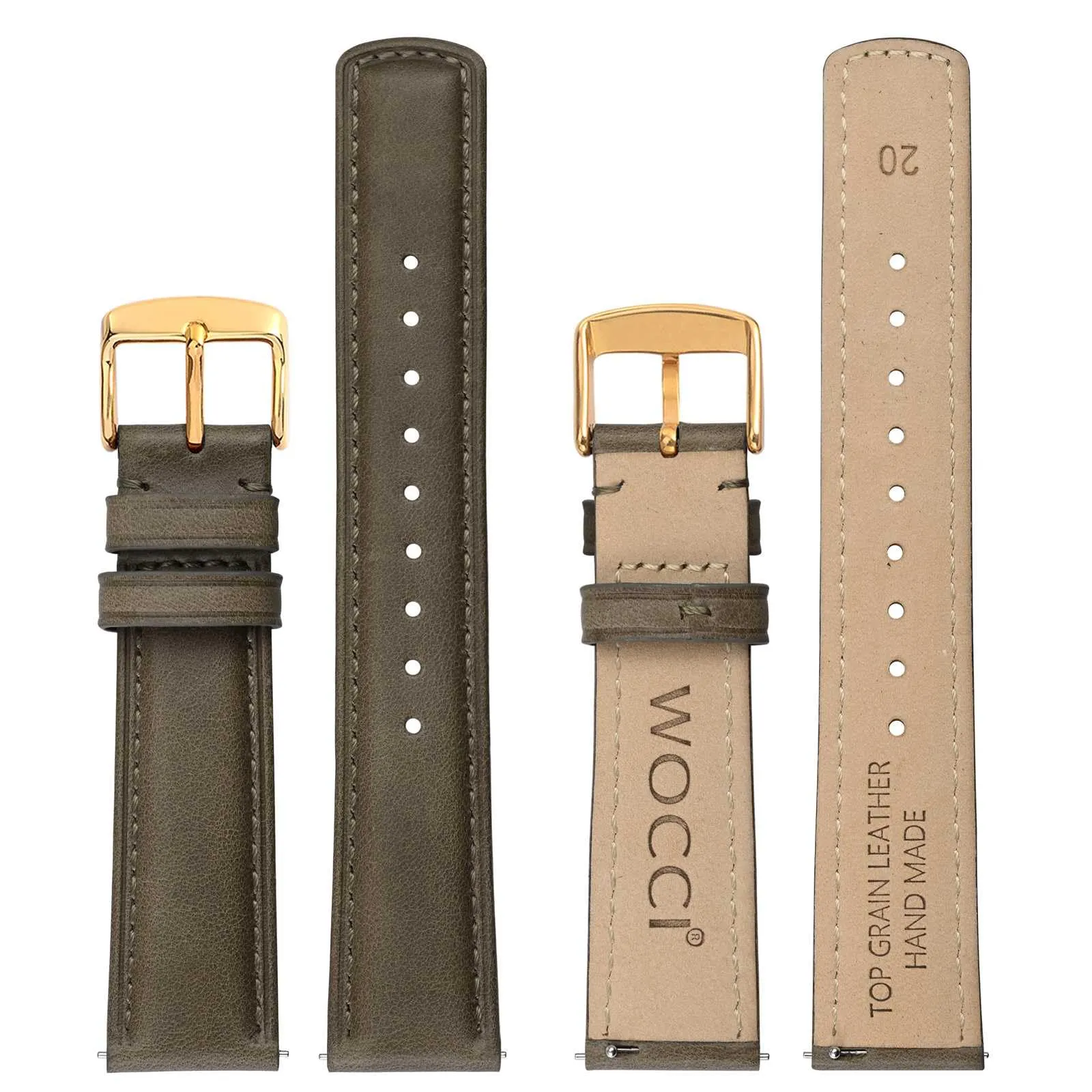WOCCI 18mm Cinturino Orologio per Uomo e Donna, Vera Pelle - Pelle Grana Superiore, Sgancio Rapido, Fibbia Oro (Grigio Fumo) - immagine 3