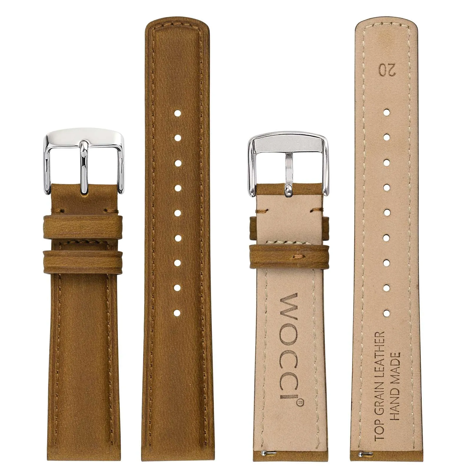 WOCCI 22mm Cinturino Orologio per Uomo e Donna, Vera Pelle - Pelle Grana Superiore, Sgancio Rapido, Fibbia Argento (Cammello) - immagine 3