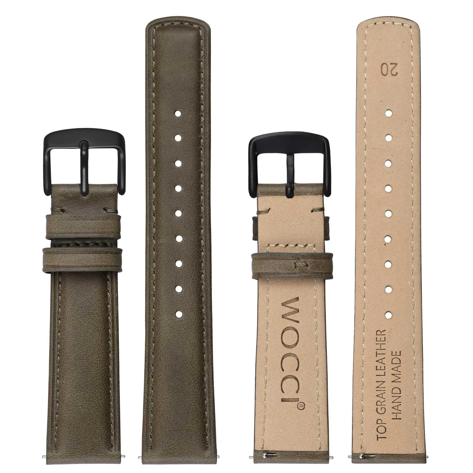 WOCCI 18mm Cinturino Orologio per Uomo e Donna, Vera Pelle - Pelle Grana Superiore, Sgancio Rapido, Fibbia Nera (Grigio Fumo) - immagine 3