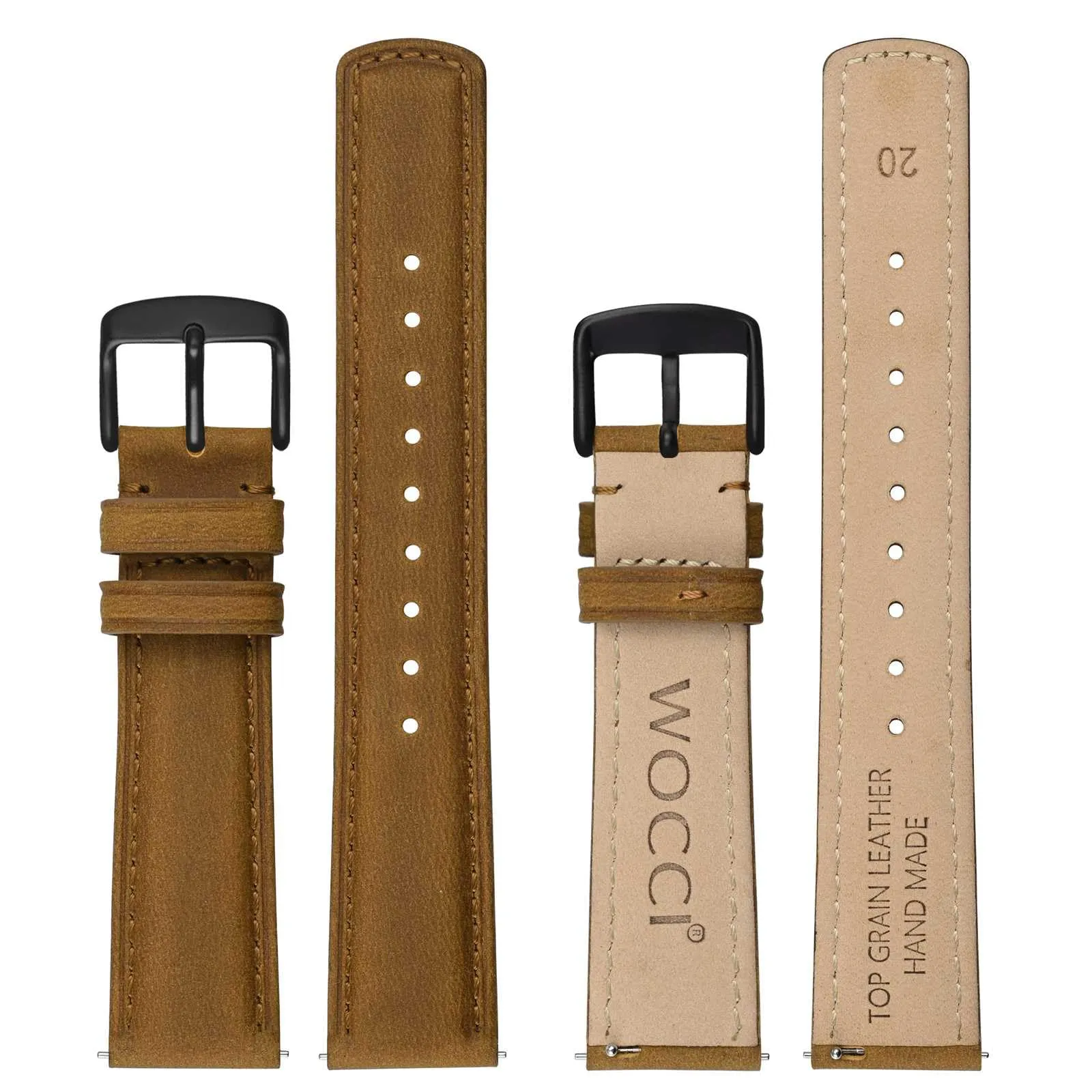 WOCCI 18mm Cinturino Orologio per Uomo e Donna, Vera Pelle - Pelle Grana Superiore, Sgancio Rapido, Fibbia Nera (Cammello) - immagine 3