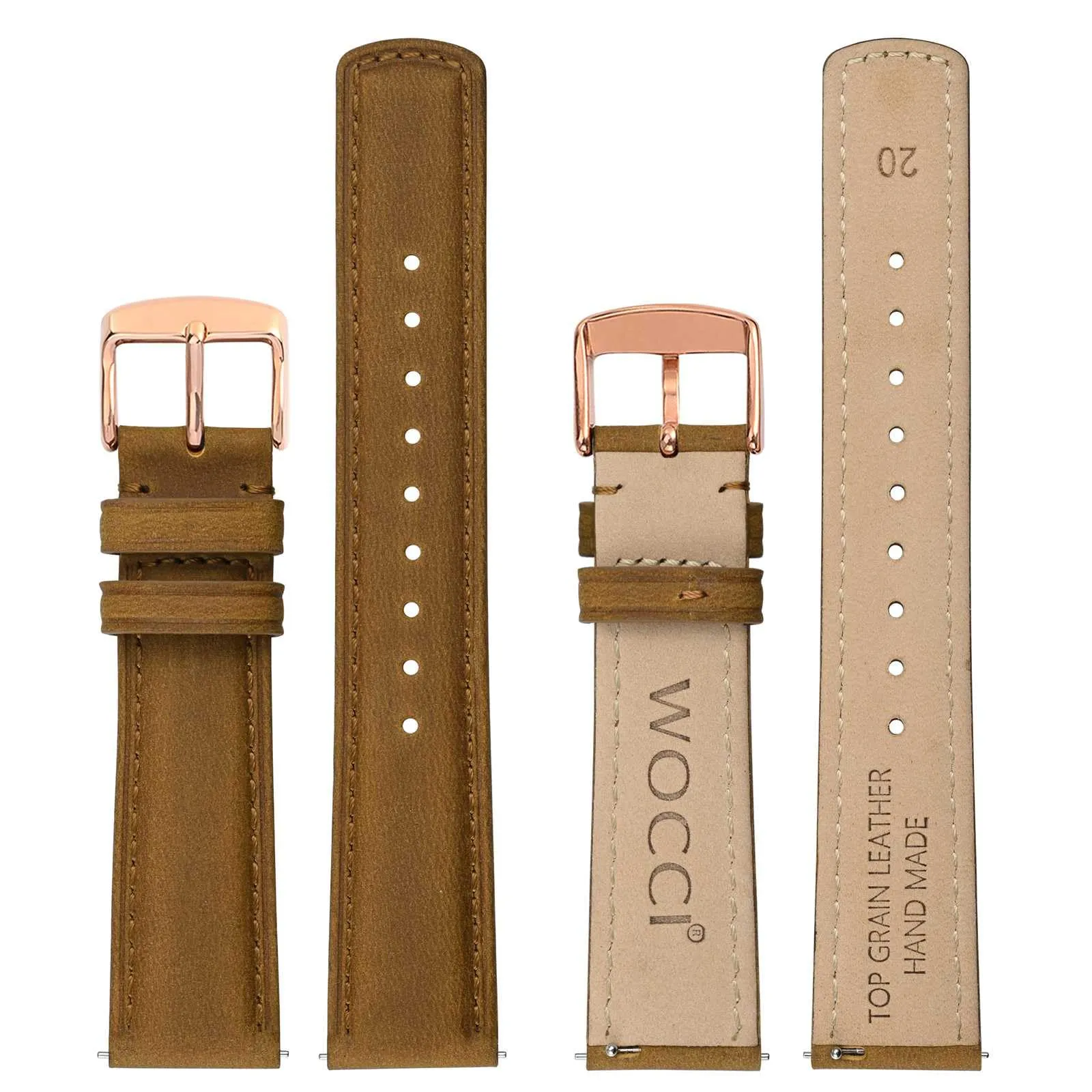 WOCCI 18mm Cinturino Orologio per Uomo e Donna, Vera Pelle - Pelle Grana Superiore, Sgancio Rapido, Fibbia Oro Rosa (Cammello) - immagine 3