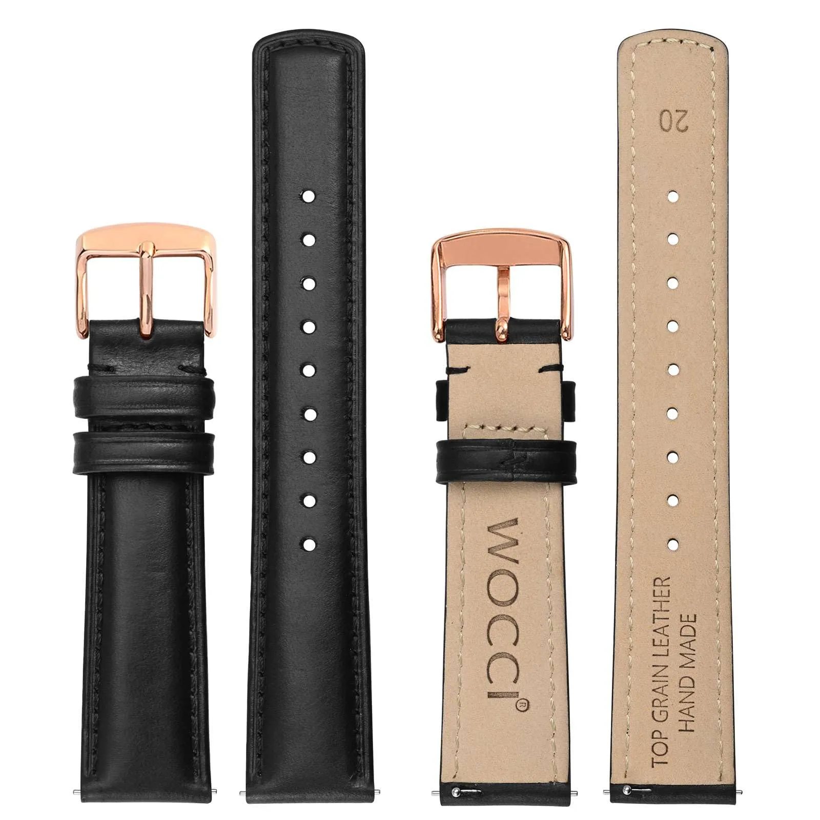 WOCCI 18mm Cinturino Orologio per Uomo e Donna, Vera Pelle - Pelle Grana Superiore, Sgancio Rapido, Fibbia Oro Rosa (Nero) - immagine 3