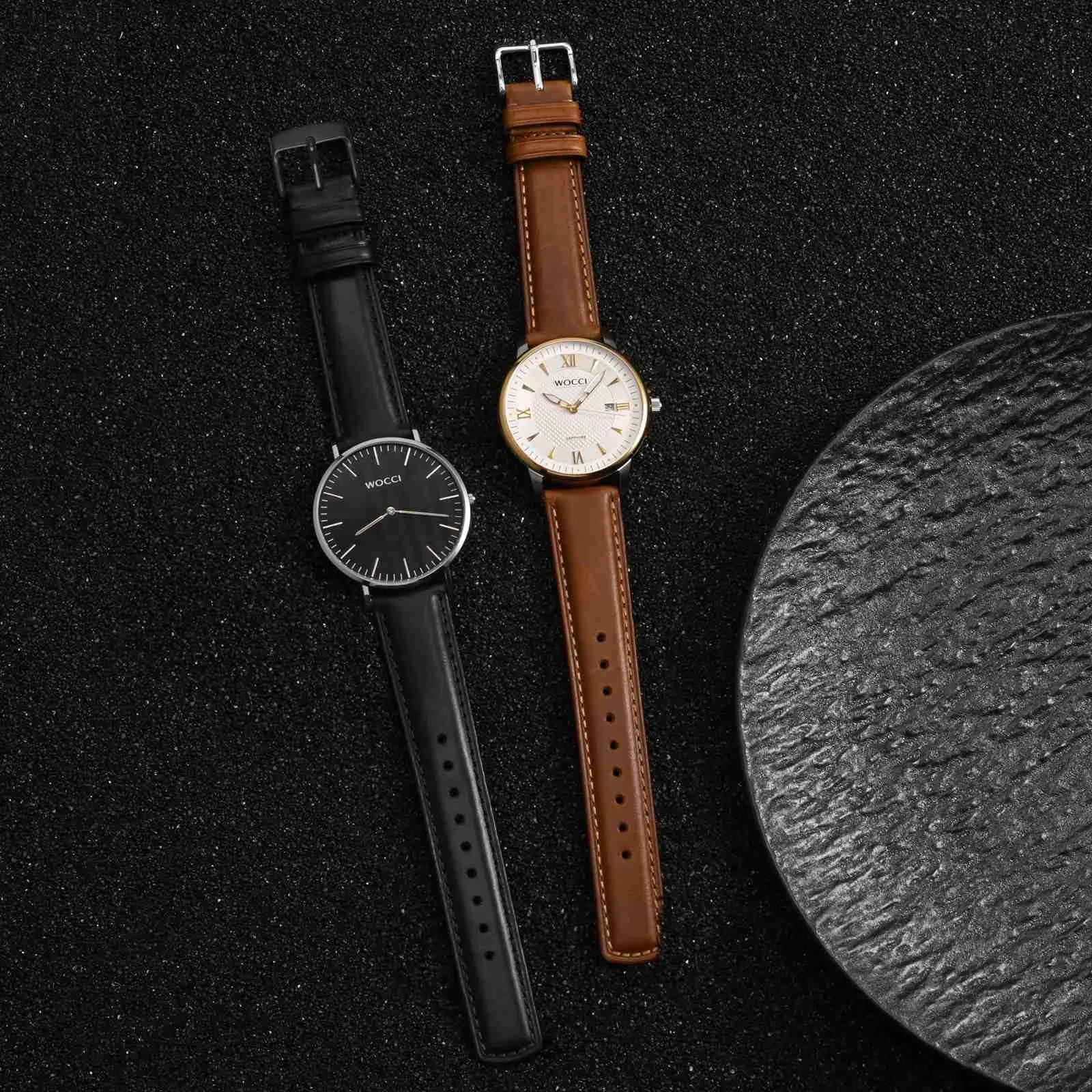 WOCCI 22mm Cinturino Orologio per Uomo e Donna, Vera Pelle - Pelle Grana Superiore, Sgancio Rapido, Fibbia Nera (Nero) - immagine 2
