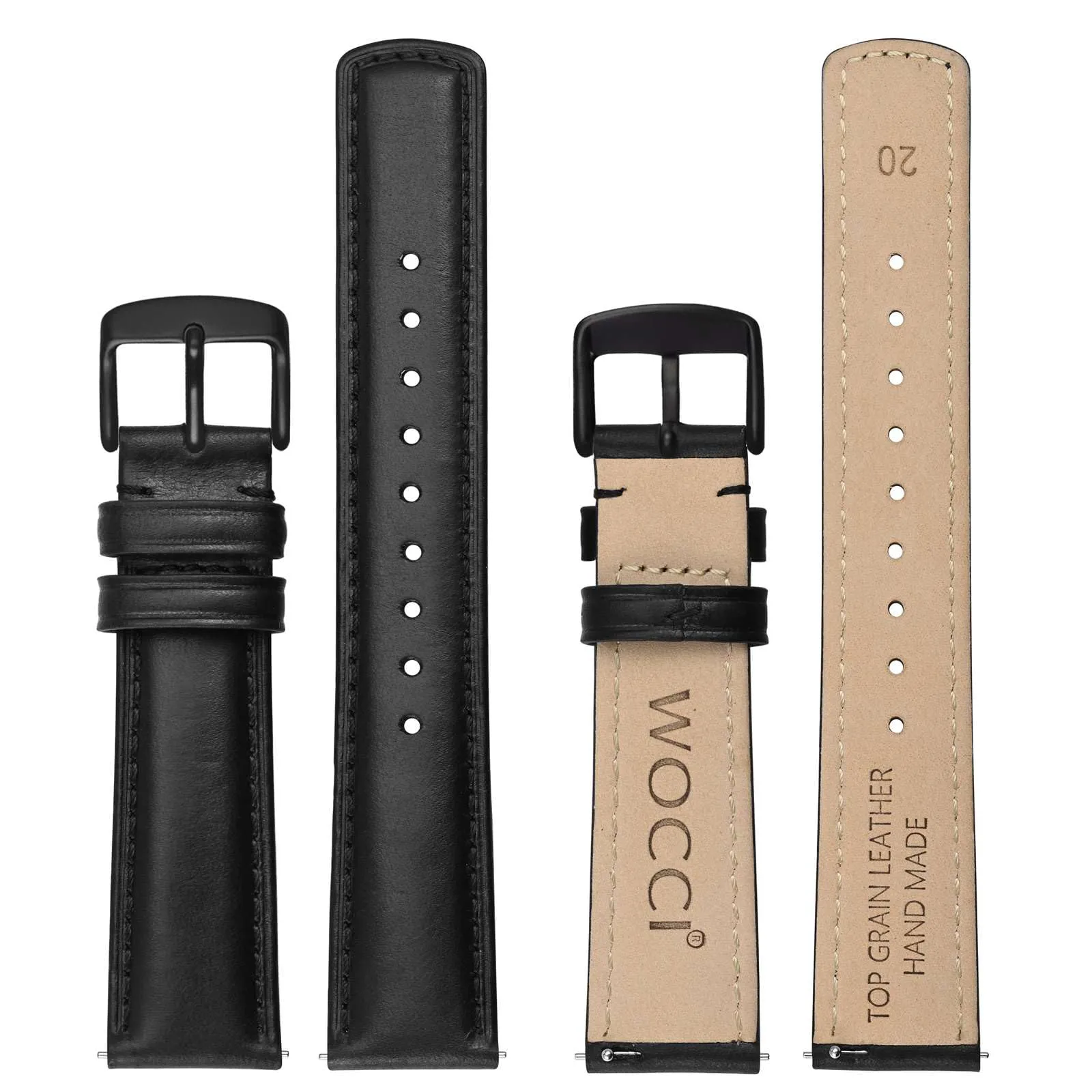 WOCCI 18mm Cinturino Orologio per Uomo e Donna, Vera Pelle - Pelle Grana Superiore, Sgancio Rapido, Fibbia Nera (Nero) - immagine 3