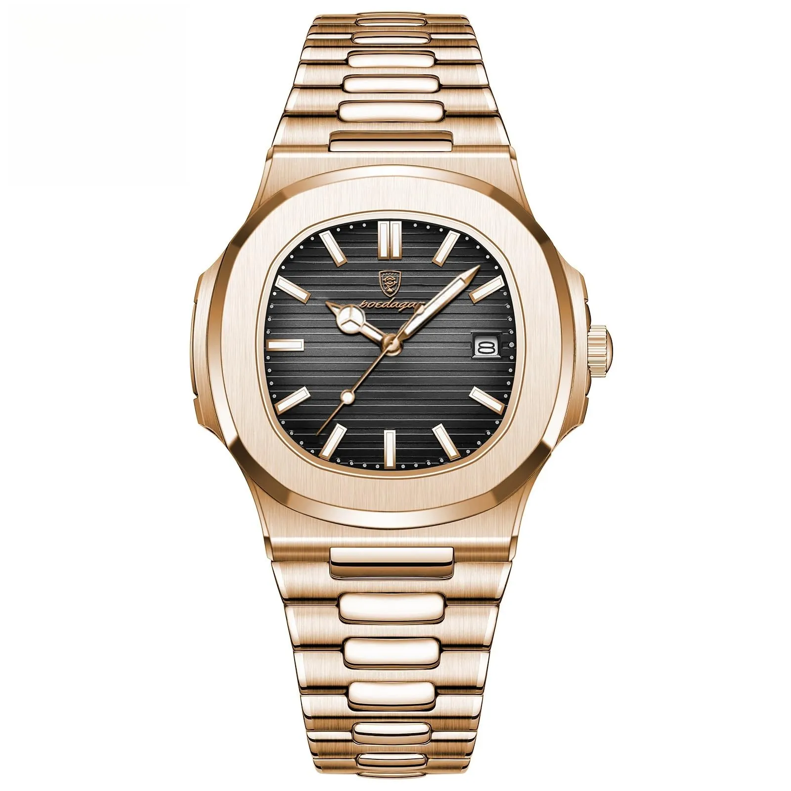 Poedagar Orologio da uomo da business con cinturino in acciaio inossidabile, orologio al quarzo da uomo impermeabile con datario luminoso, orologio quadrato da uomo, Bracciale - immagine 1