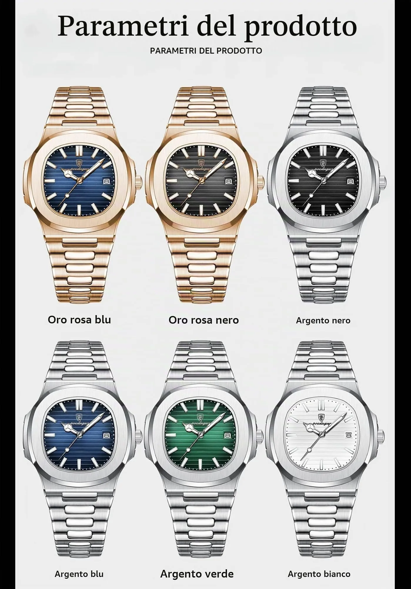 Poedagar Orologio da uomo da business con cinturino in acciaio inossidabile, orologio al quarzo da uomo impermeabile con datario luminoso, orologio quadrato da uomo, Bracciale - immagine 6