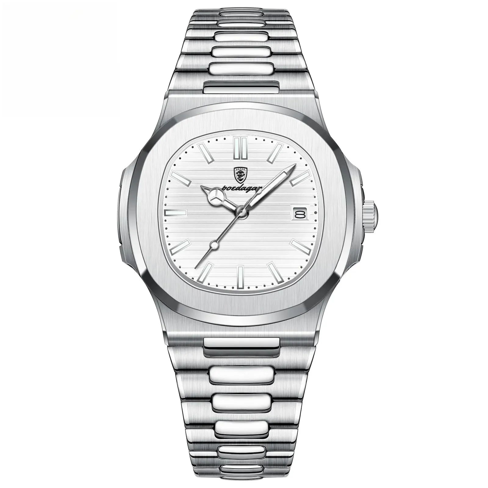 Poedagar - Orologio da uomo alla moda, da polso, da business, in acciaio inossidabile, al quarzo, impermeabile, luminoso, con data, quadrante quadrato, moderno - immagine 1