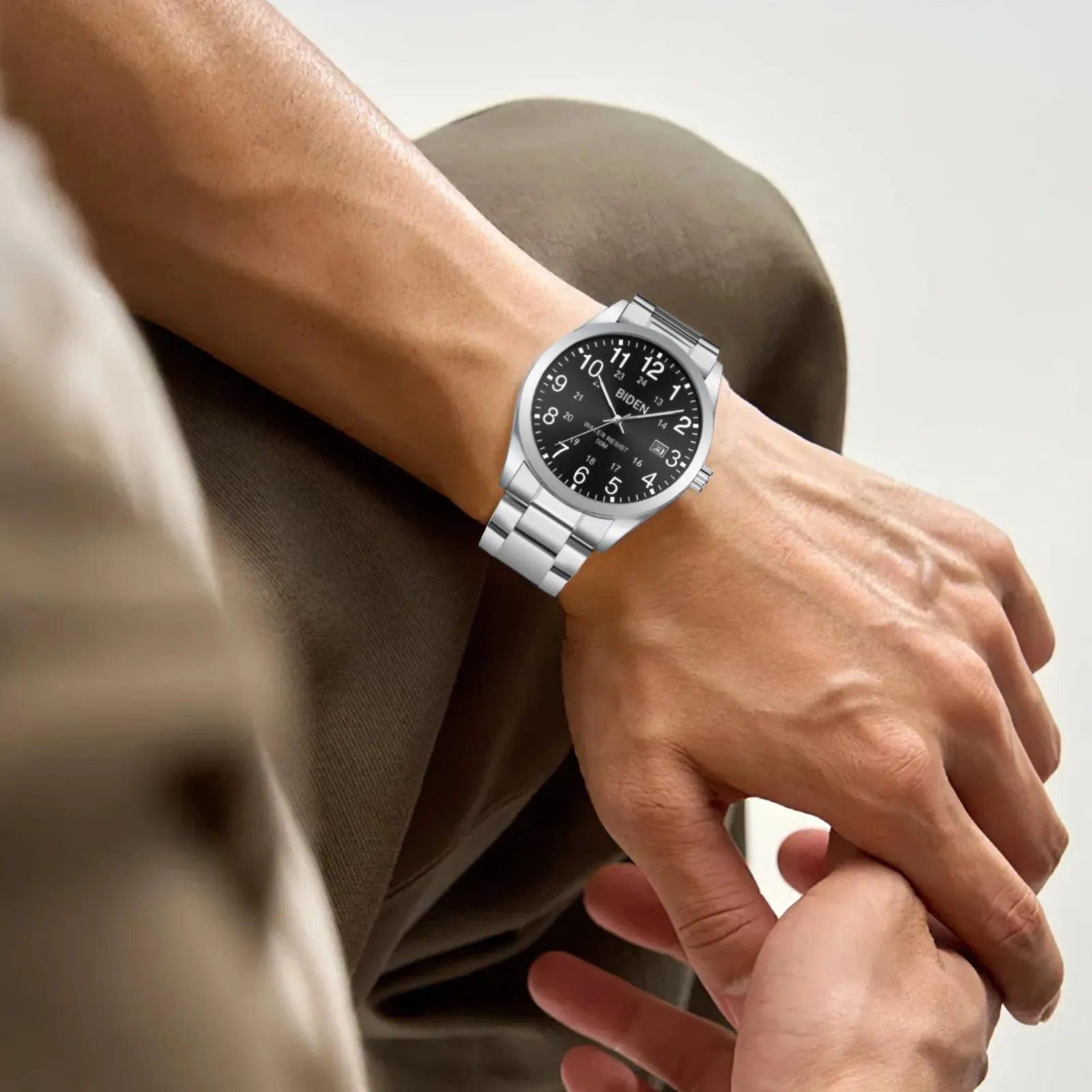 LN LENQIN Orologio Uomo Acciaio Inox Analogico Quarzo Impermeabile Datario - immagine 6