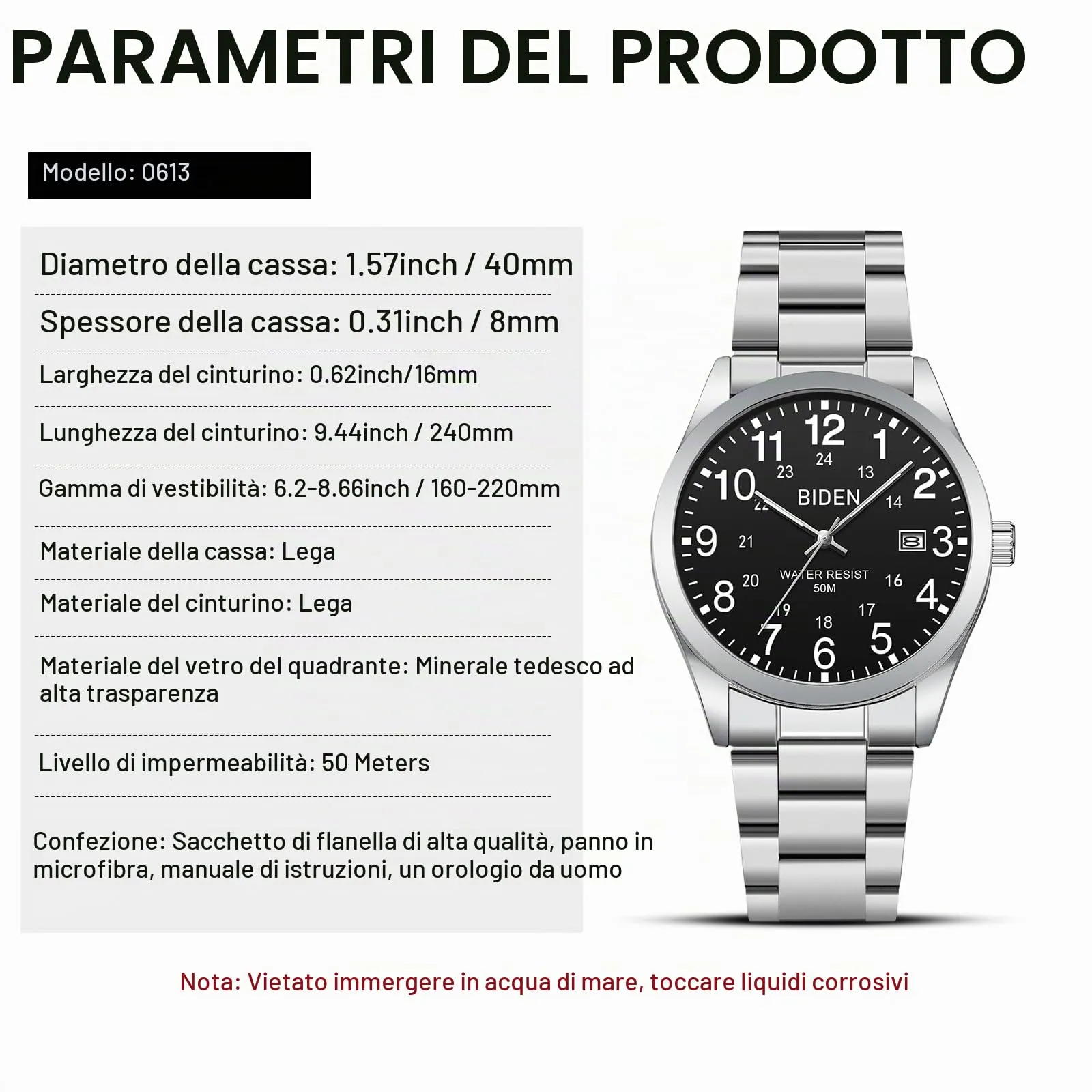 LN LENQIN Orologio Uomo Acciaio Inox Analogico Quarzo Impermeabile Datario - immagine 9