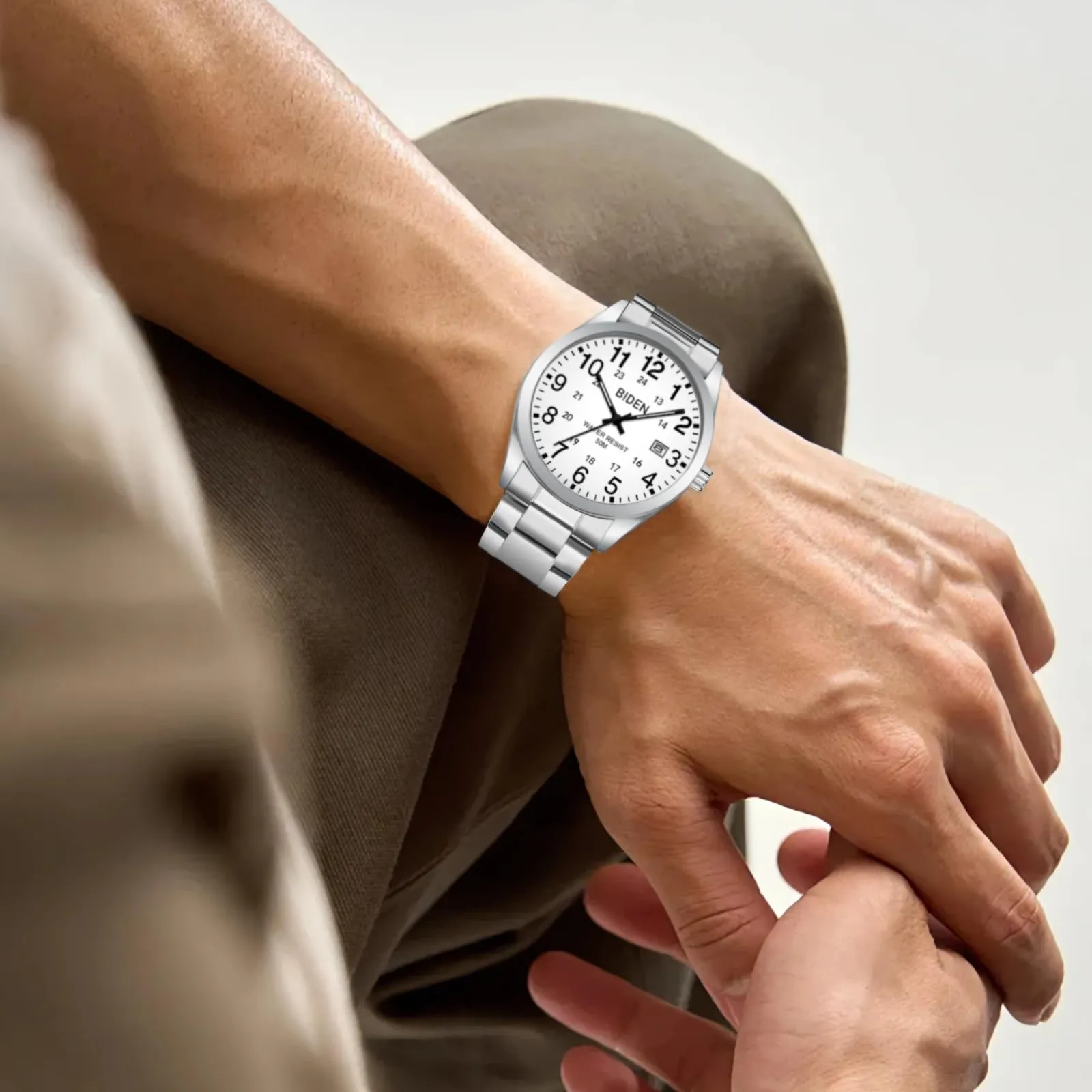 LN LENQIN Orologio Uomo Acciaio Inox Analogico Quarzo Impermeabile Datario - immagine 6