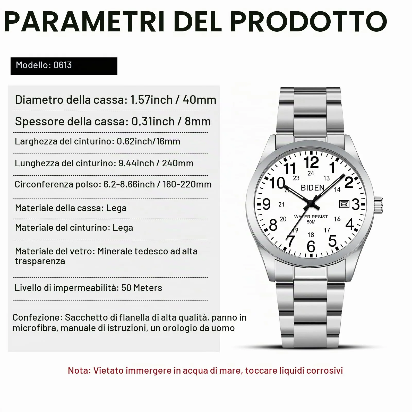 LN LENQIN Orologio Uomo Acciaio Inox Analogico Quarzo Impermeabile Datario - immagine 9