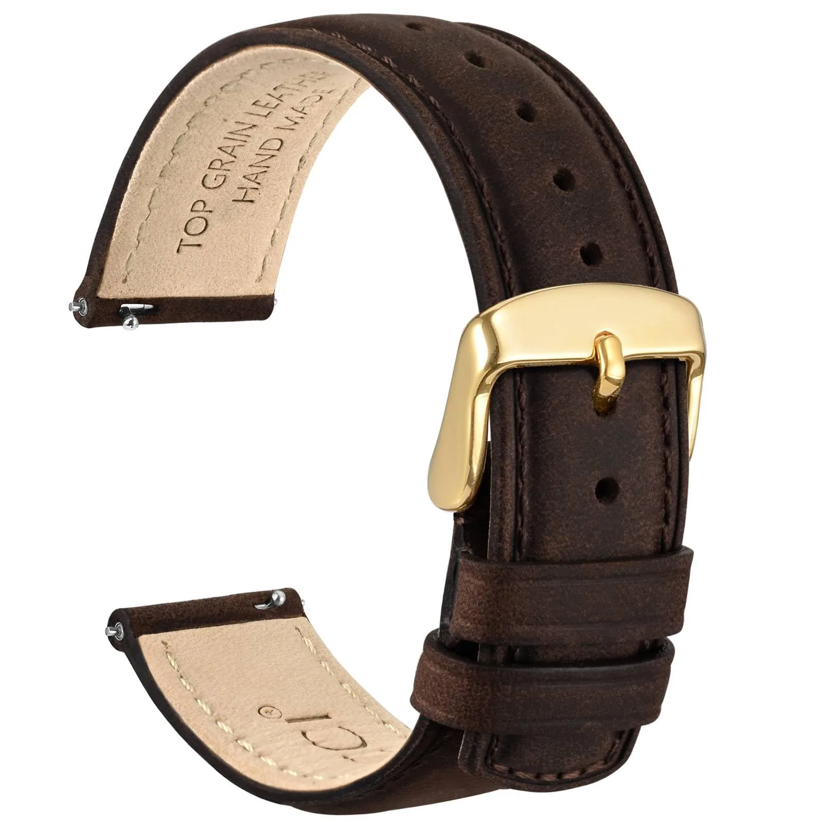 WOCCI 18mm Cinturino Orologio per Uomo e Donna, Vera Pelle - Pelle Grana Superiore, Sgancio Rapido, Fibbia Oro (Marrone Bistre) - immagine 1