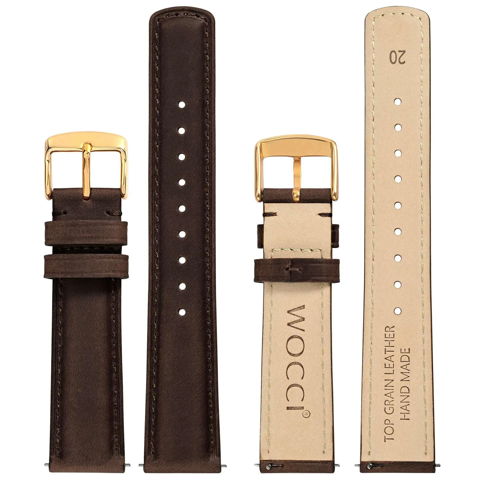 WOCCI 18mm Cinturino Orologio per Uomo e Donna, Vera Pelle - Pelle Grana Superiore, Sgancio Rapido, Fibbia Oro (Marrone Bistre) - immagine 3
