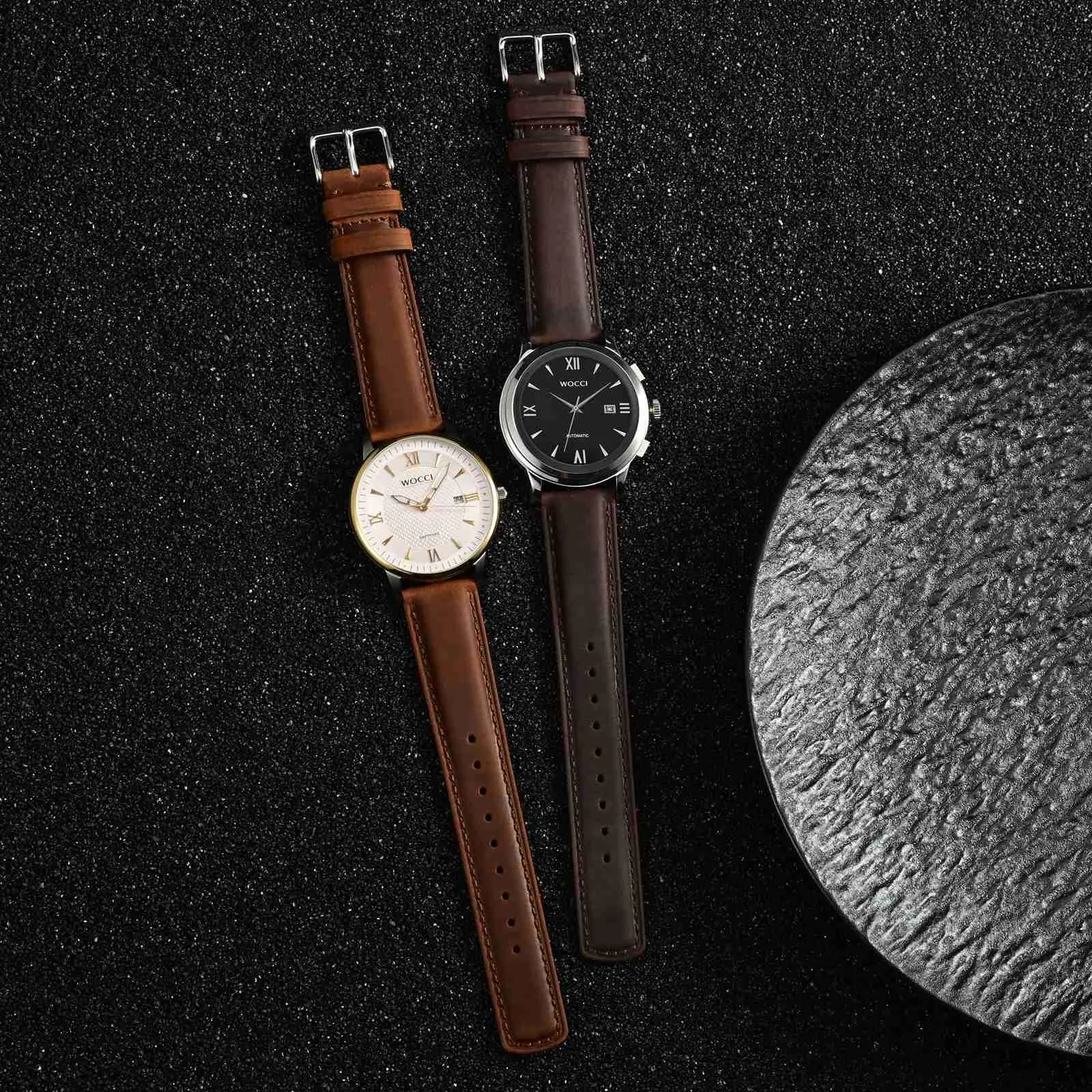 WOCCI 20mm Cinturino Orologio per Uomo e Donna, Vera Pelle - Pelle Grana Superiore, Sgancio Rapido, Fibbia Nera (Marrone Bistre) - immagine 2