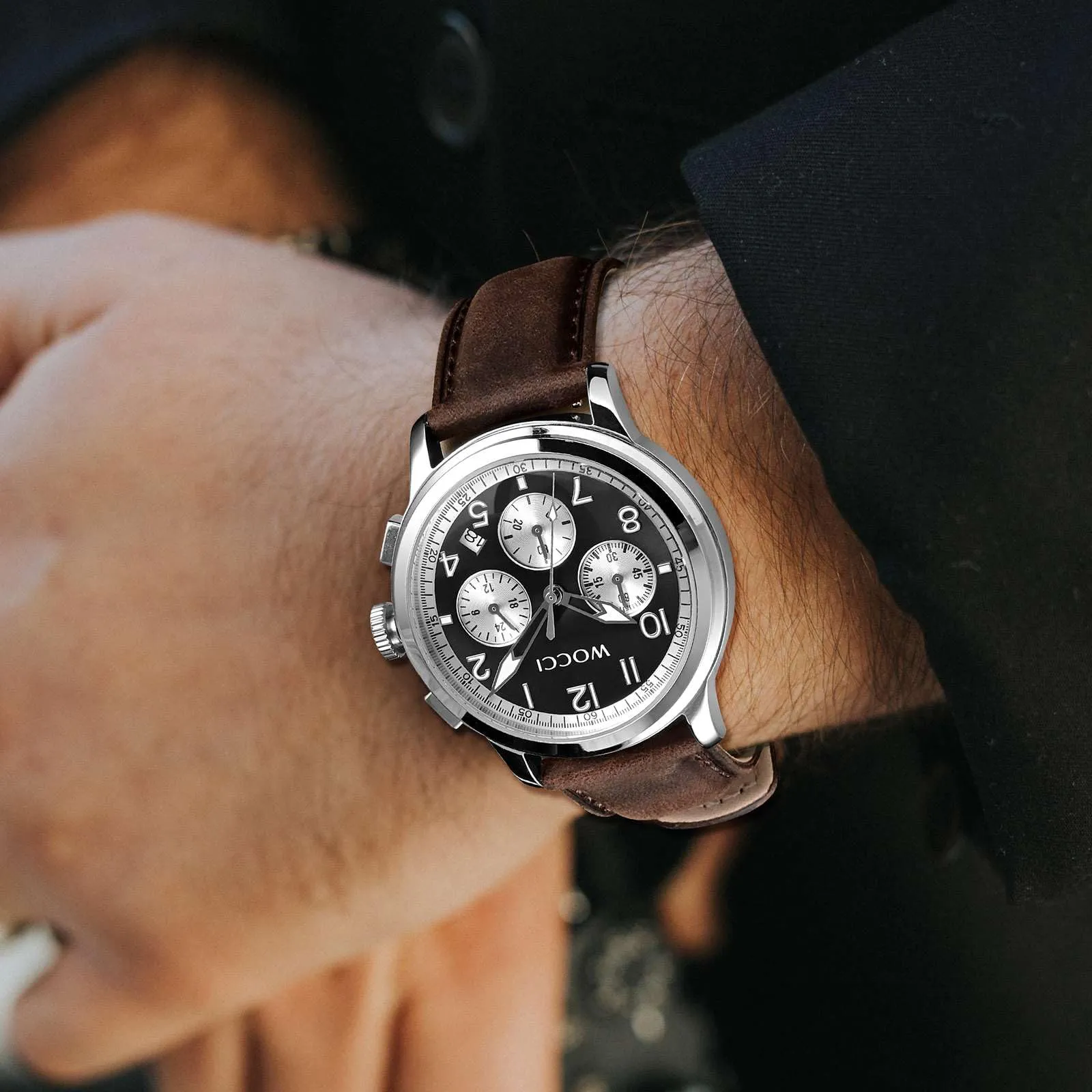 WOCCI 20mm Cinturino Orologio per Uomo e Donna, Vera Pelle - Pelle Grana Superiore, Sgancio Rapido, Fibbia Nera (Marrone Bistre) - immagine 6