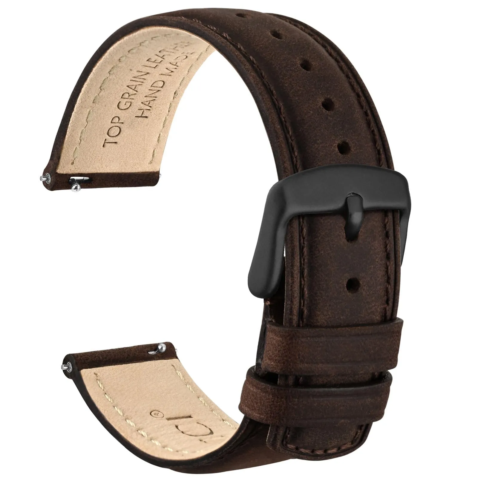 WOCCI 18mm Cinturino Orologio per Uomo e Donna, Vera Pelle - Pelle Grana Superiore, Sgancio Rapido, Fibbia Nera (Marrone Bistre) - immagine 1