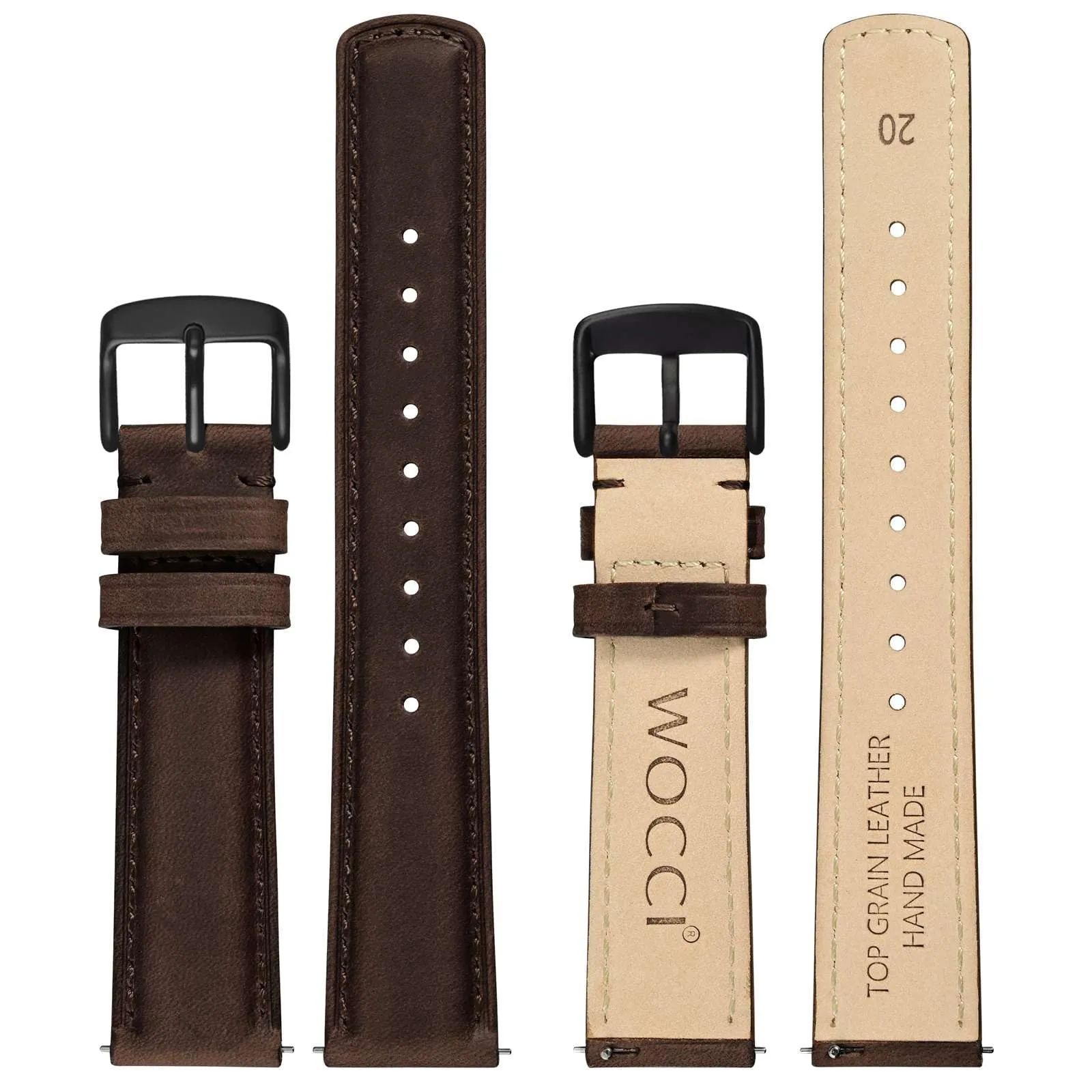 WOCCI 18mm Cinturino Orologio per Uomo e Donna, Vera Pelle - Pelle Grana Superiore, Sgancio Rapido, Fibbia Nera (Marrone Bistre) - immagine 3