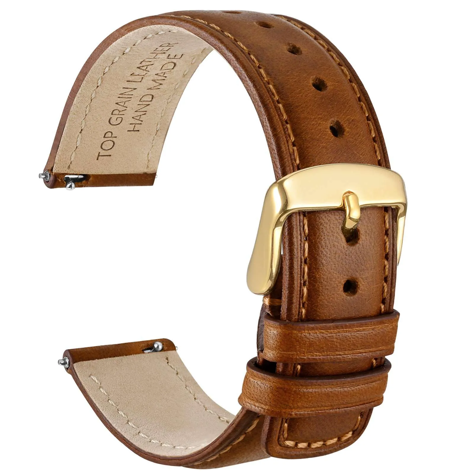 WOCCI 19mm Cinturino Orologio per Uomo e Donna, Vera Pelle - Pelle Grana Superiore, Sgancio Rapido, Fibbia Oro (Marrone Dorato) - immagine 1