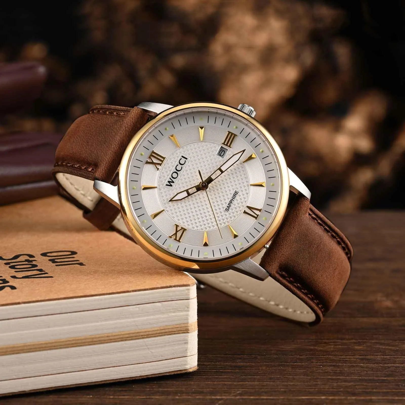 WOCCI 18mm Cinturino Orologio per Uomo e Donna, Vera Pelle - Pelle Grana Superiore, Sgancio Rapido, Fibbia Oro (Marrone Rustico) - immagine 2