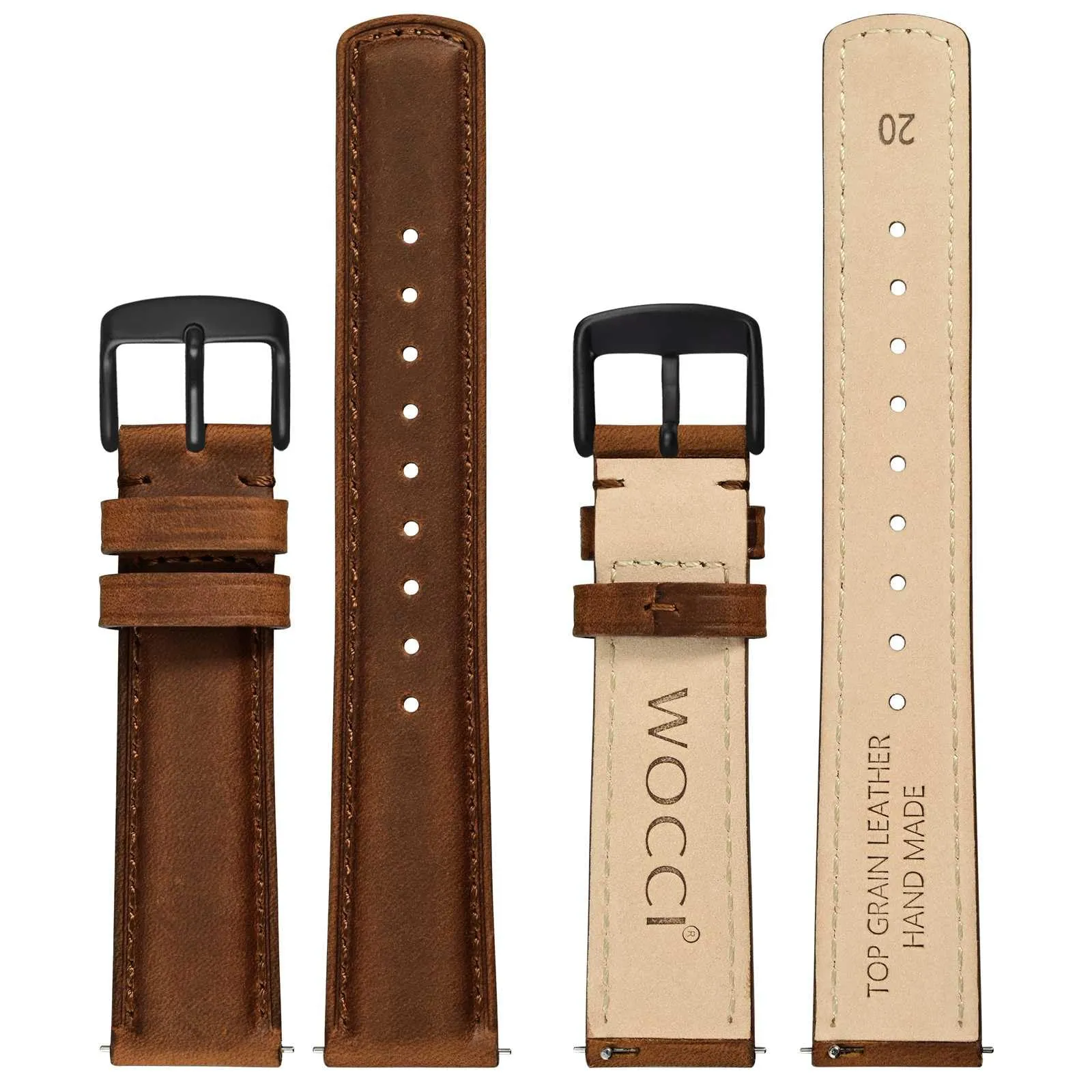 WOCCI 18mm Cinturino Orologio per Uomo e Donna, Vera Pelle - Pelle Grana Superiore, Sgancio Rapido, Fibbia Nera (Marrone Rustico) - immagine 3
