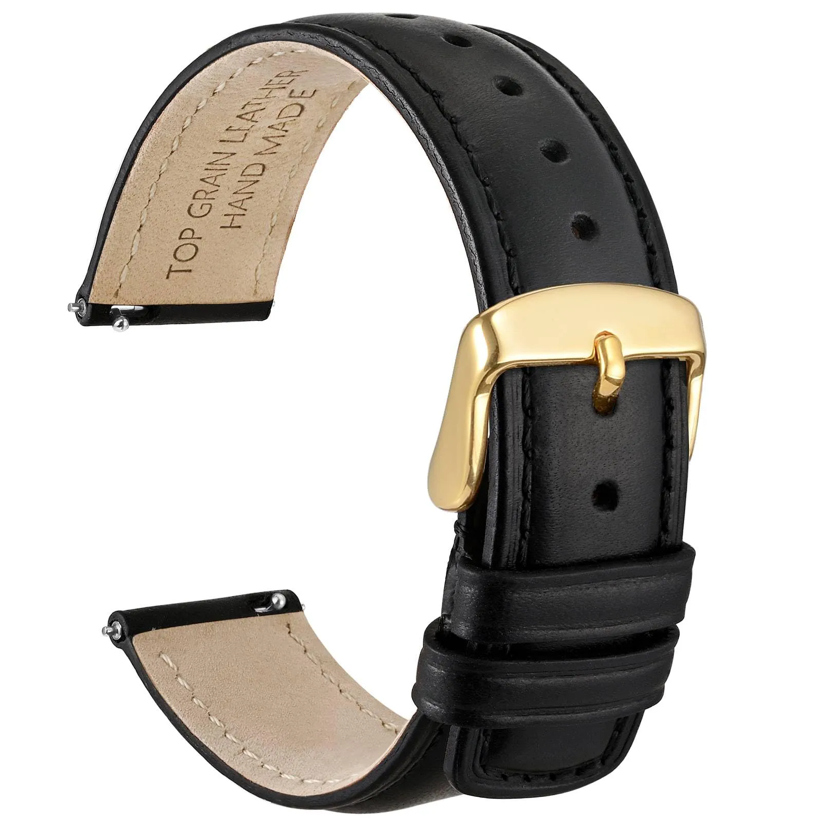 WOCCI 16mm Cinturino Orologio per Uomo e Donna, Vera Pelle - Pelle Grana Superiore, Sgancio Rapido, Fibbia Oro (Nero) - immagine 1