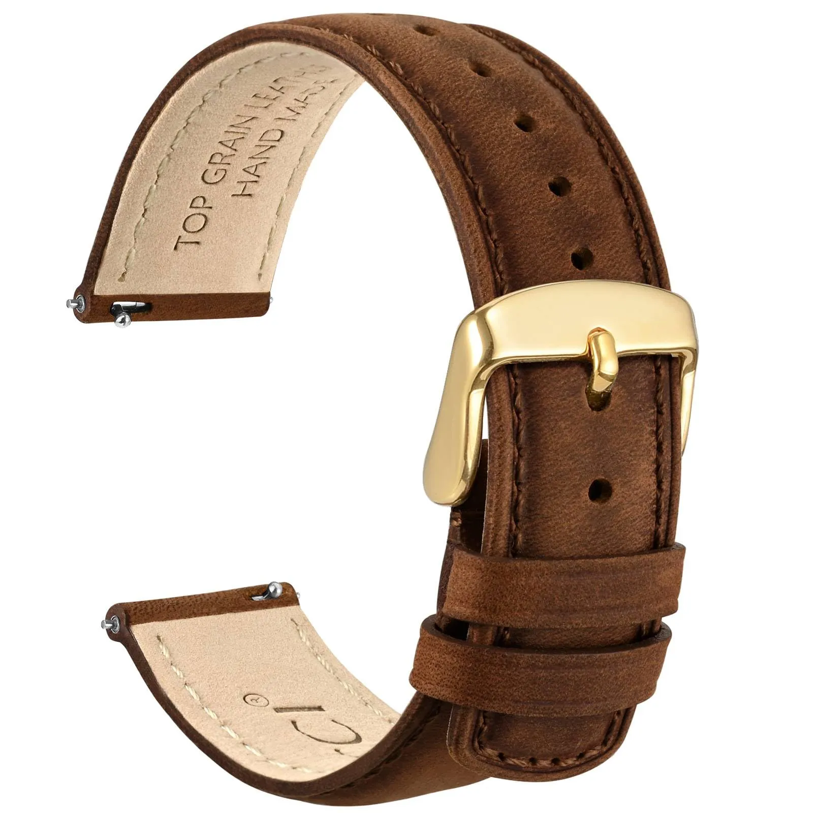 WOCCI 20mm Cinturino Orologio per Uomo e Donna, Vera Pelle - Pelle Grana Superiore, Sgancio Rapido, Fibbia Oro (Marrone Rustico) - immagine 1