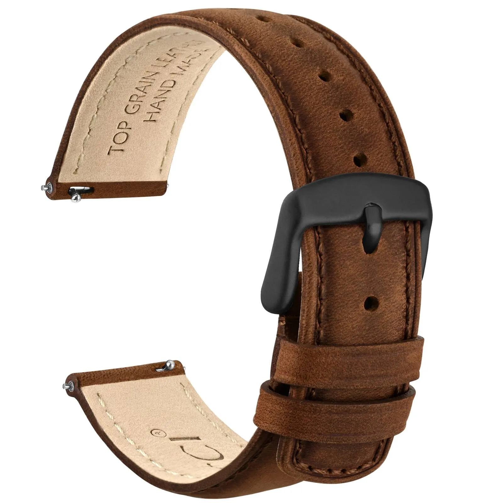 WOCCI 22mm Cinturino Orologio per Uomo e Donna, Vera Pelle - Pelle Grana Superiore, Sgancio Rapido, Fibbia Nera (Marrone Rustico) - immagine 1